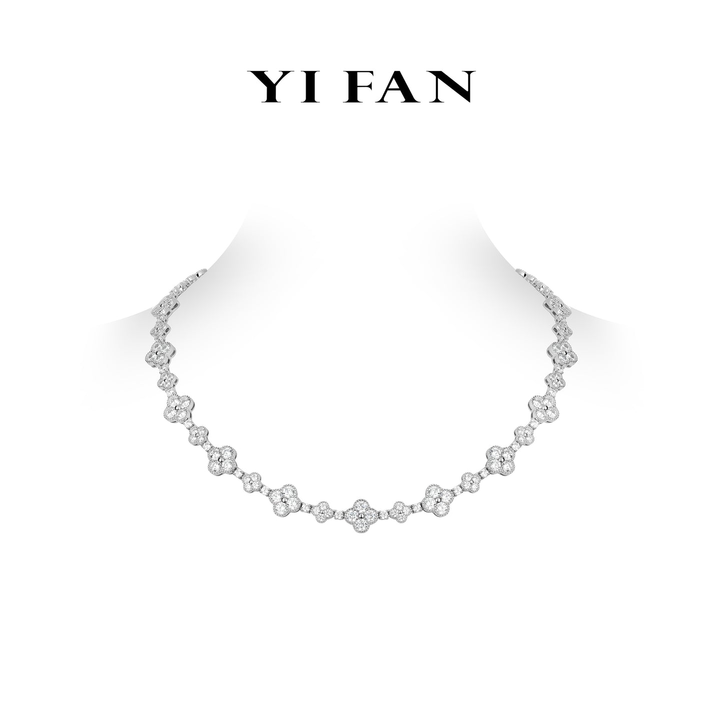 Four-leaf clover series: Modern Glittering Lucky clover tennis Necklace #2960