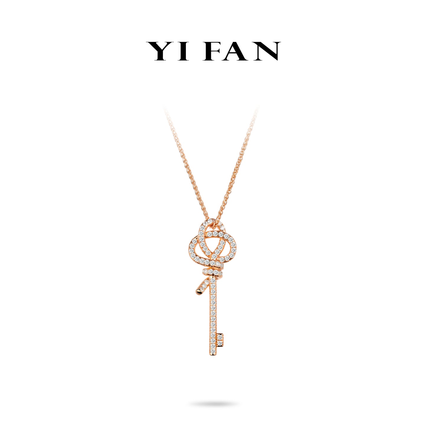Rose-gold Fever collection: Modern "Twisted Hollow Key" Pendant Necklace (Unisex) #2965