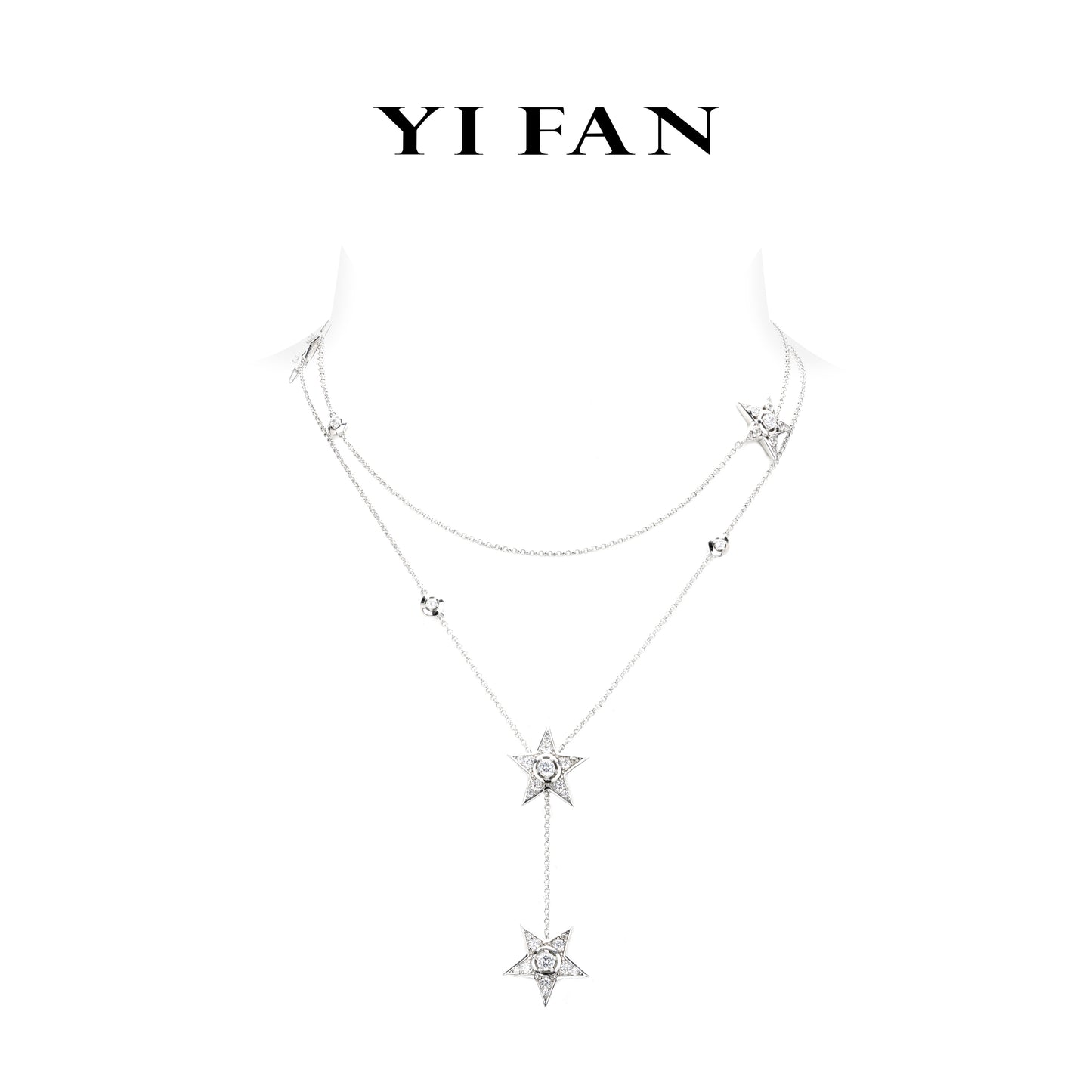Lab Created Gemstones Stars White Necklace 925 sterling silver #2302