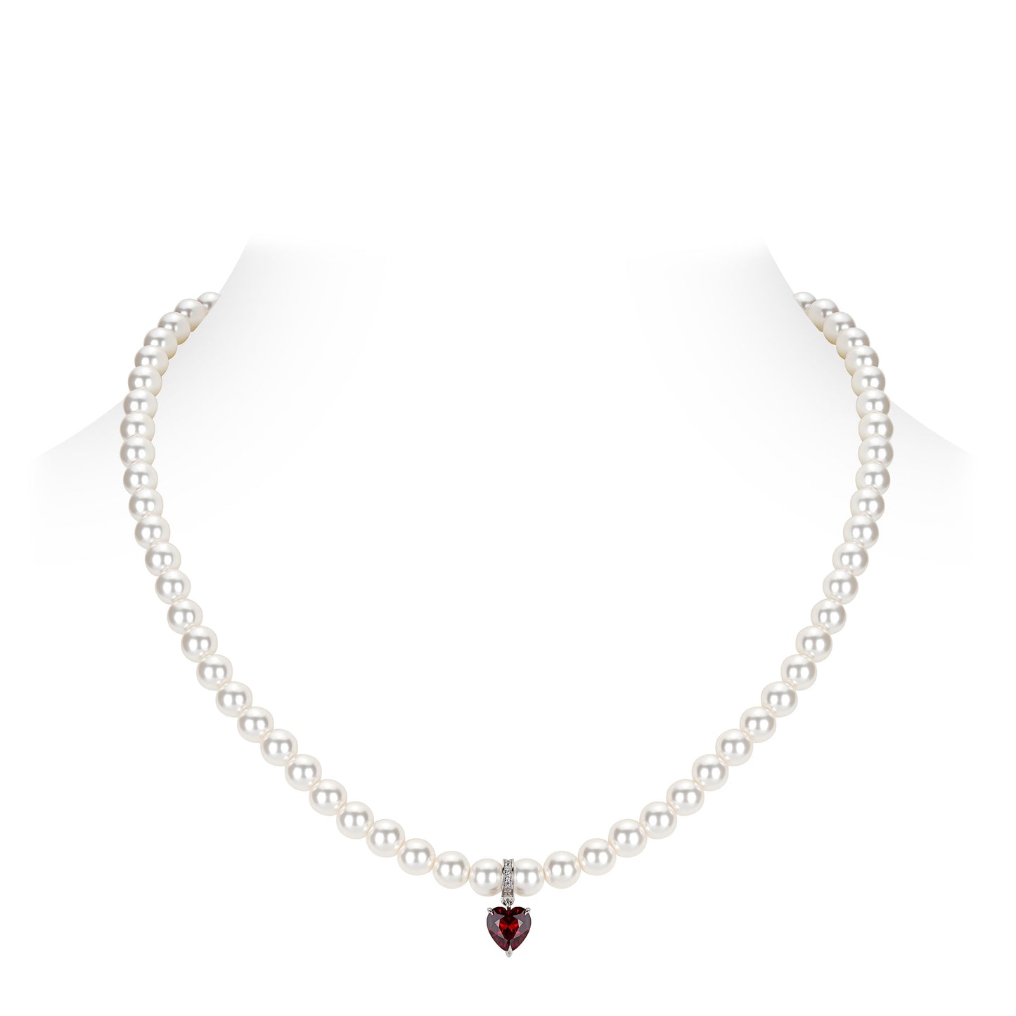 Promotion design for Christmas: Red heartwhite shell pearls modern necklace