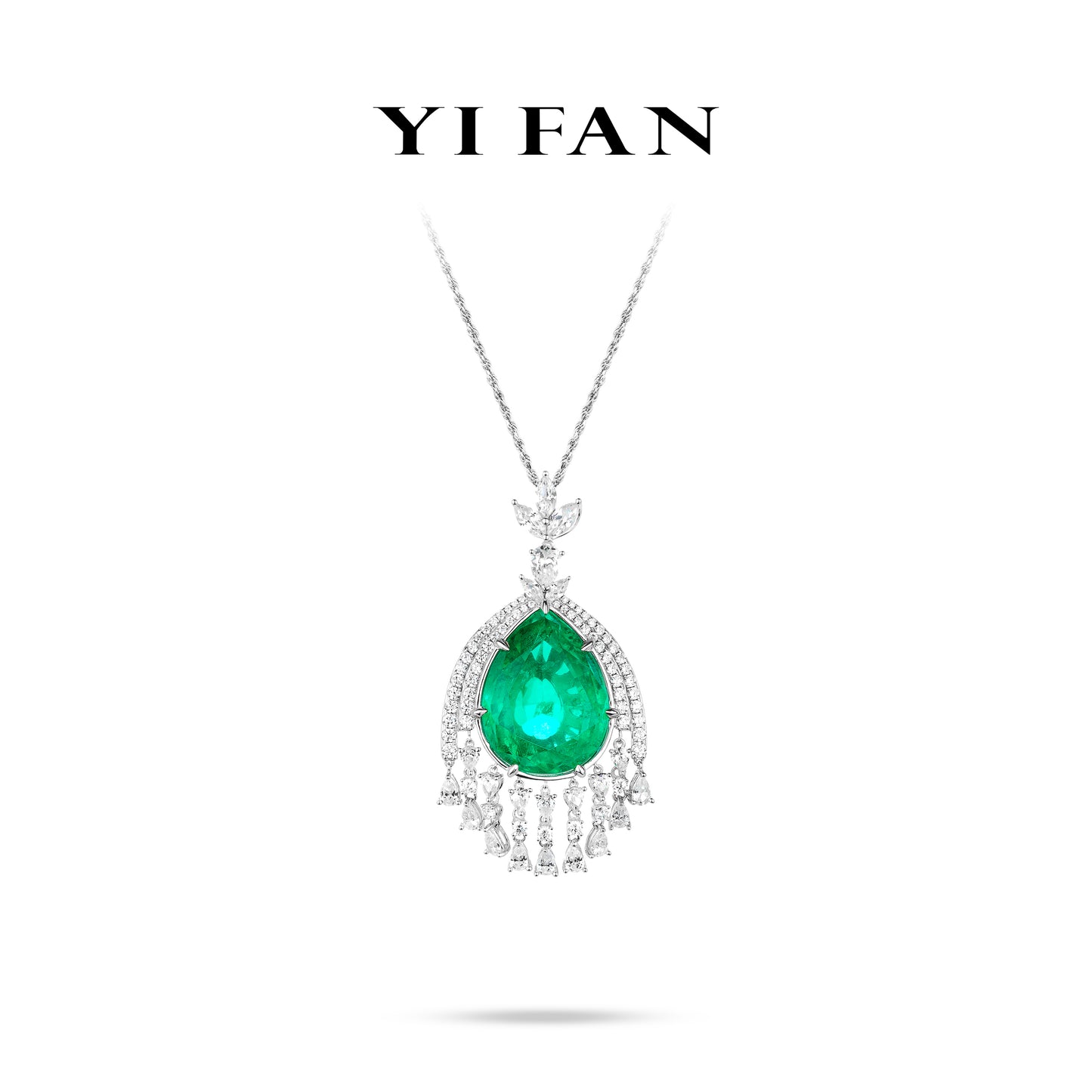 #2072 Micro-setting emerald color fancy waterdrop necklace, sterling silver