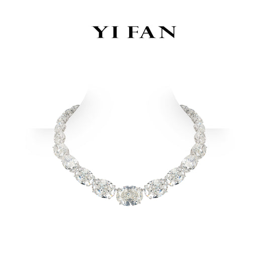 Limited edition for order: G color ovals in big carats tennis necklace #2350