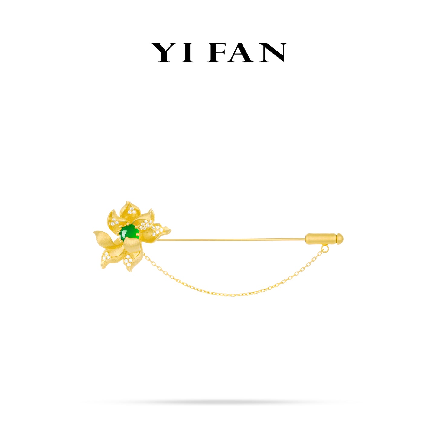 Green jade collection: Luxury "Golden brushed 3D Lotus with Green Jade" detailed Multi-purpose Brooch #5074