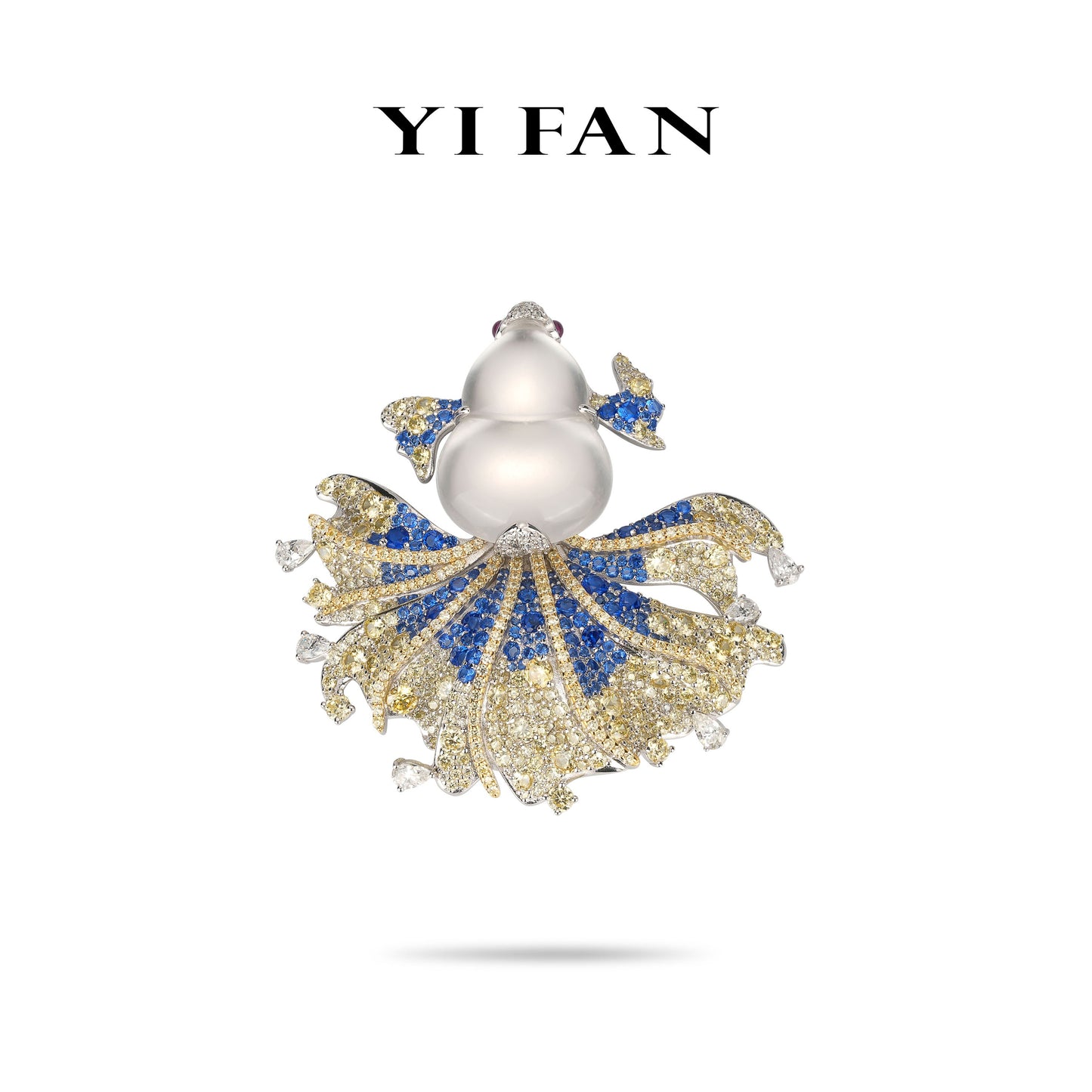 High Jewelry collection:Icy Burmese Jade Gourd Goldfish Convertible Brooch Pendant