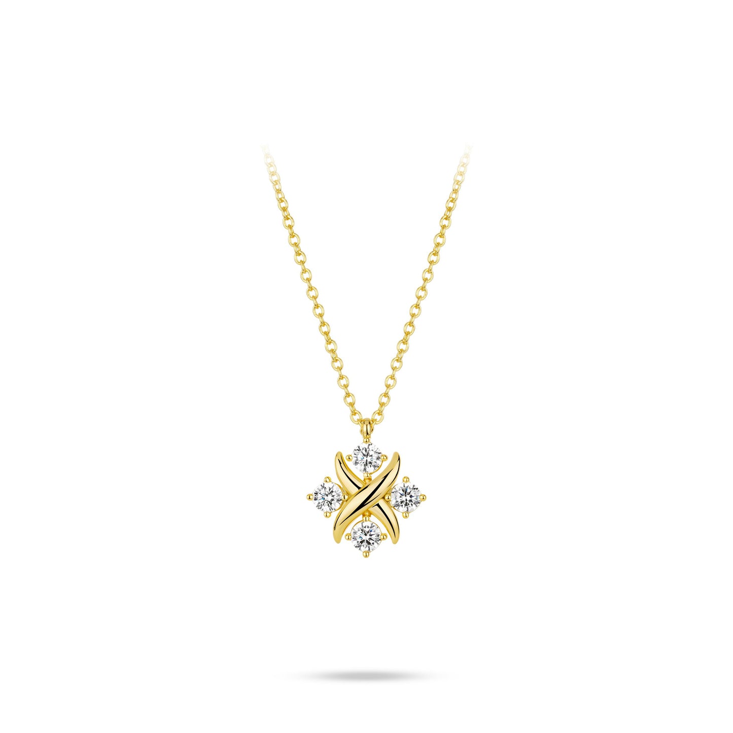 #21472 Newbie's Gift Eco Diamonds With White Dot Detail In An X-shaped Design Golden Necklace