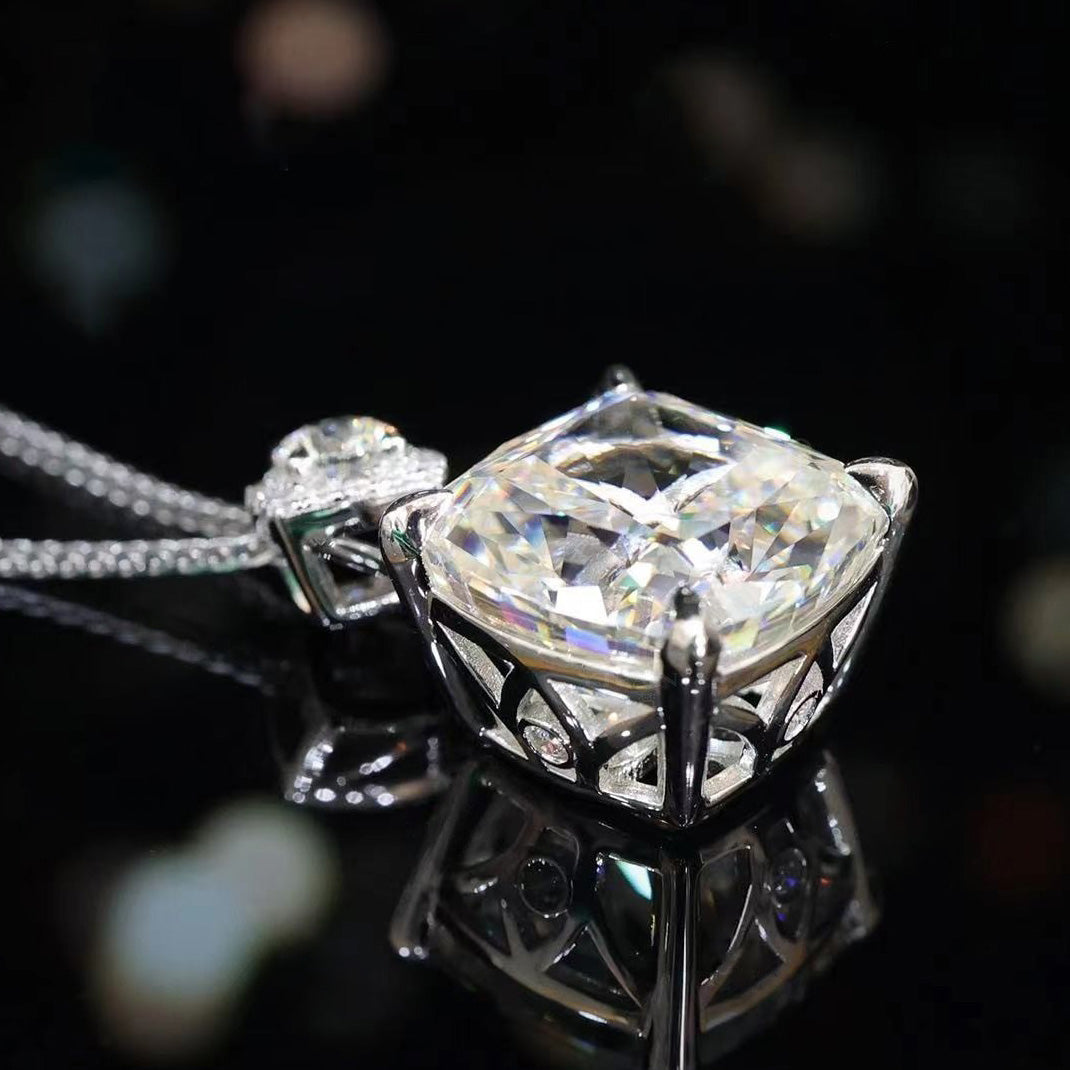 #2109 Special offer Micro-setting icy-cut Lab created stones G color detailed 4 prong necklace, sterling silver