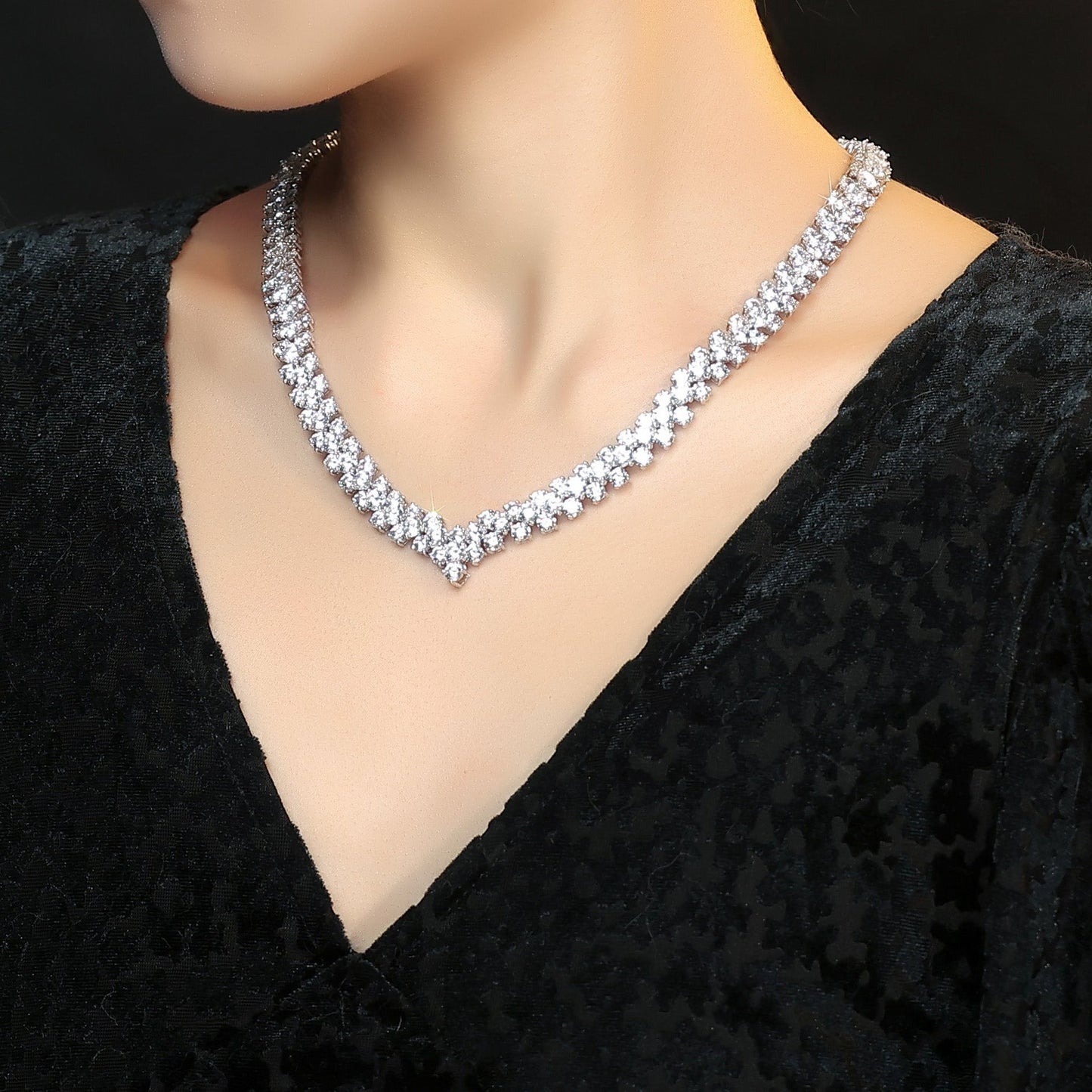 Limited edition Micro-setting Clear diamond color Lab created stones multi-purpose Starry sky necklace, sterling silver