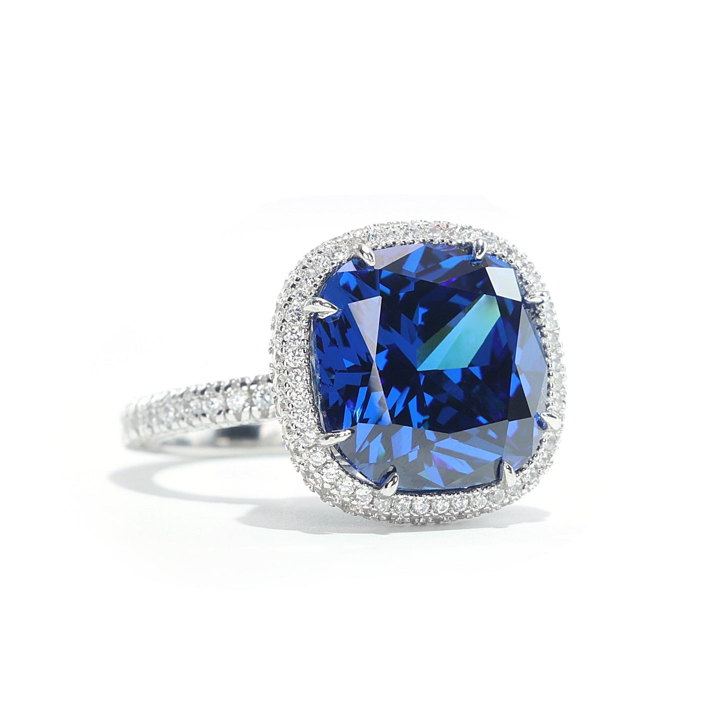 Limited edition Micro-setting Sapphire color Lab created stones streamer Dream weaving Ring , sterling silver