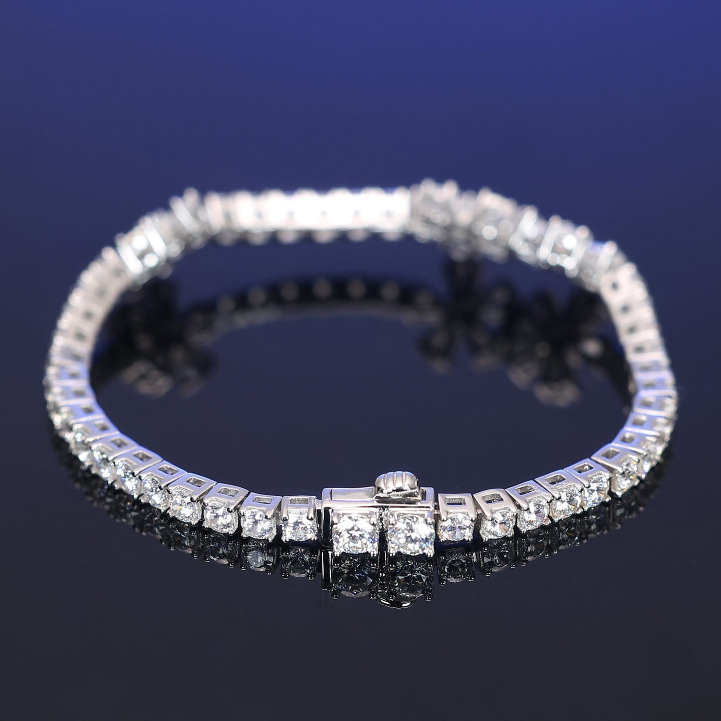 Micro-setting diamond color Lab created stones 3 flowers fully studded bracelet, sterling silver