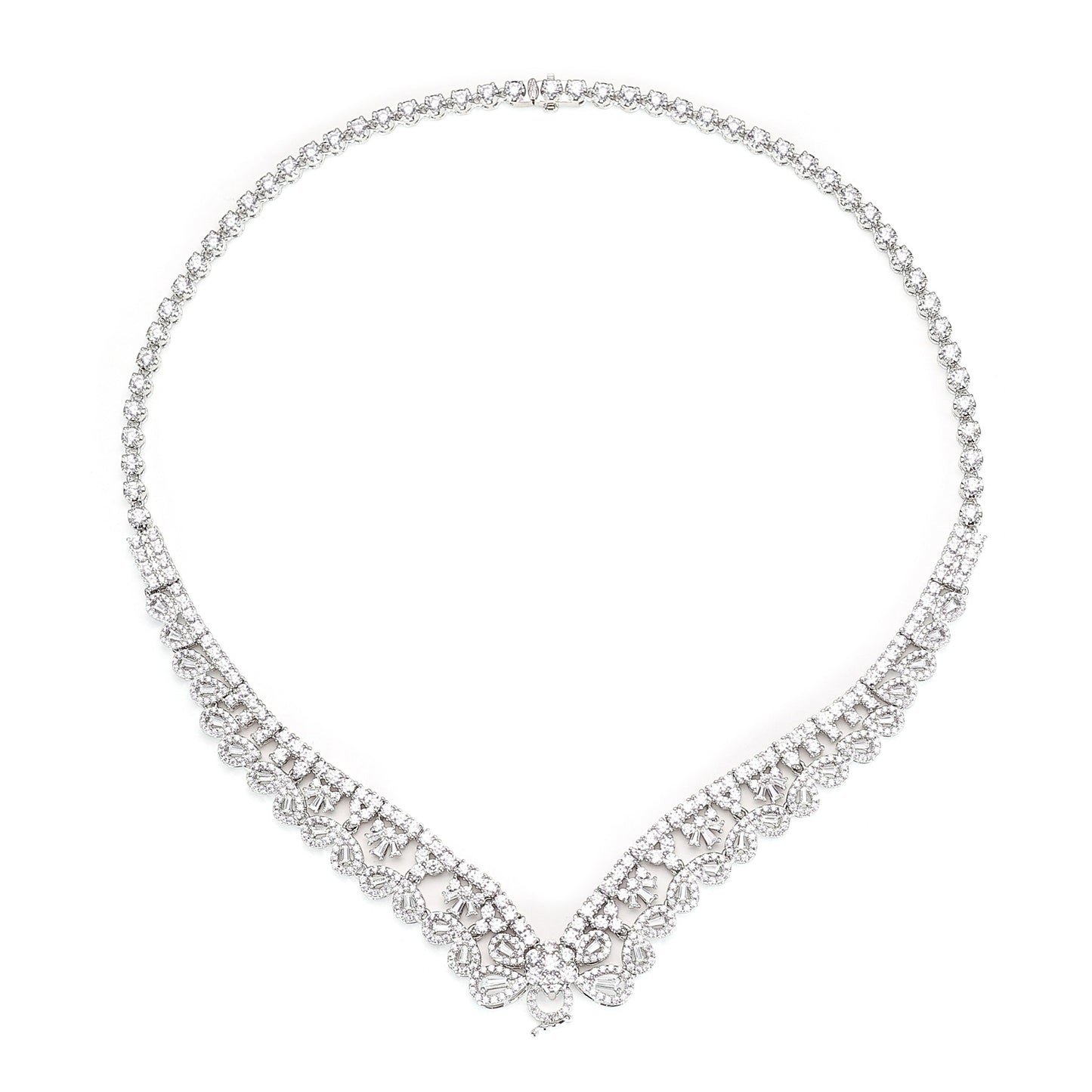 Limited edition Micro-setting Clear diamond color Lab created stones waterdrop multi-purpose hollow out chain necklace, sterling silver.