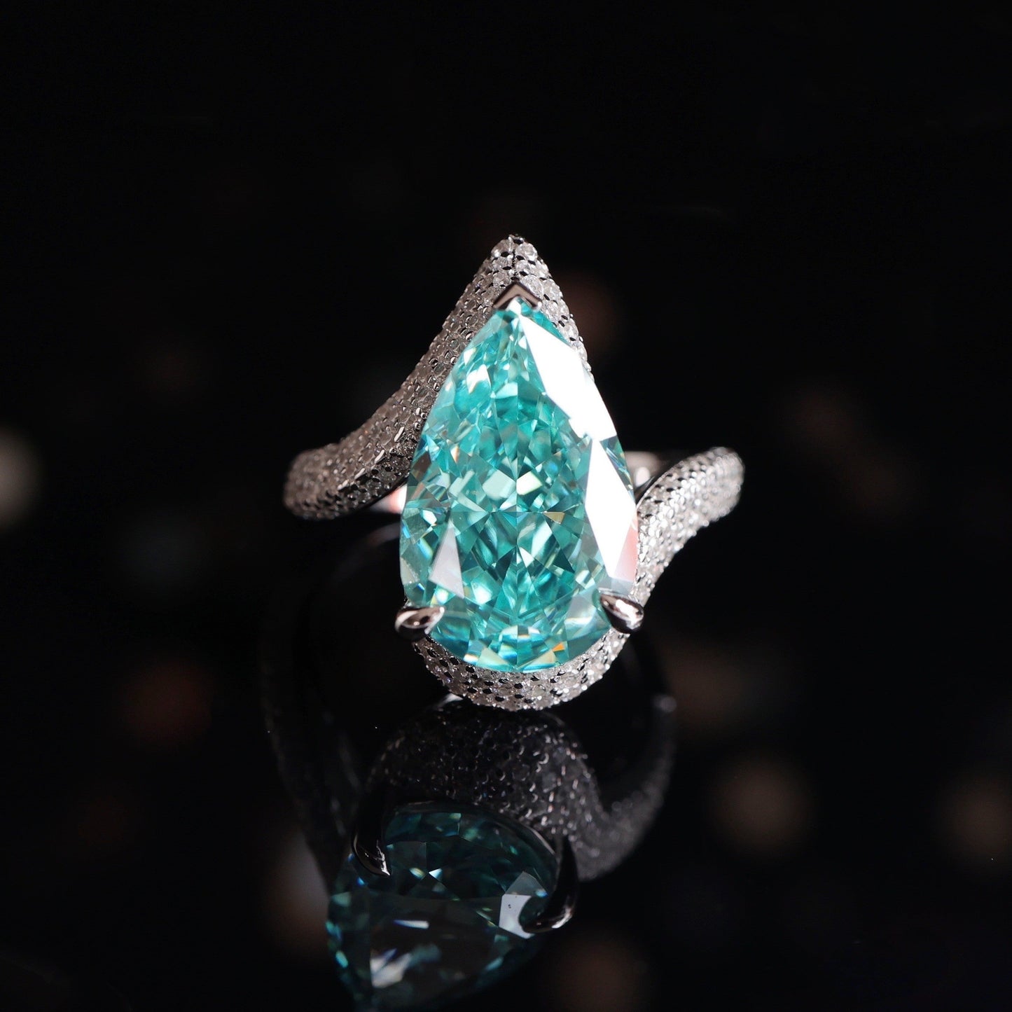 Paraiba color Lab created stones ring (13 carat)