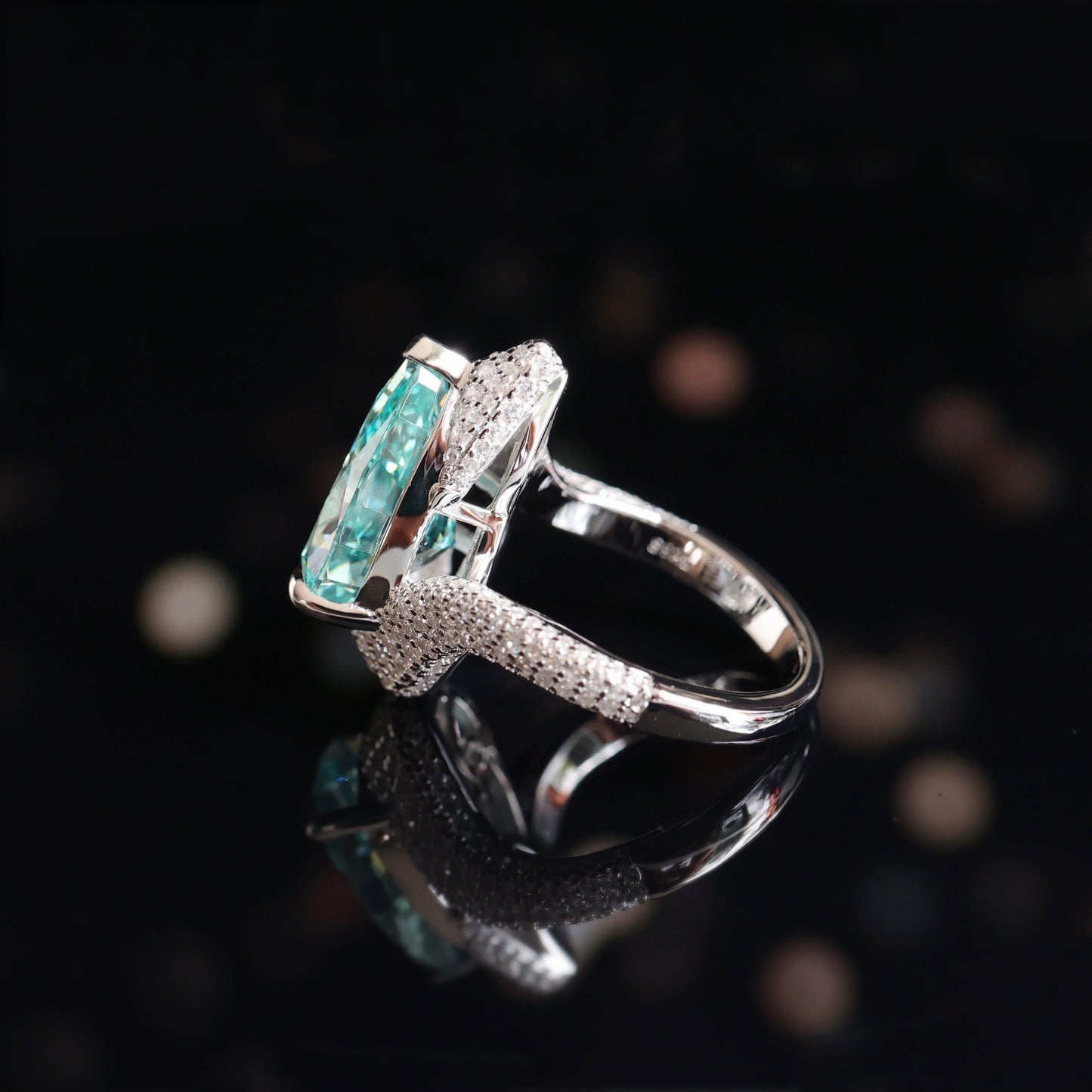 Paraiba color Lab created stones ring (13 carat)