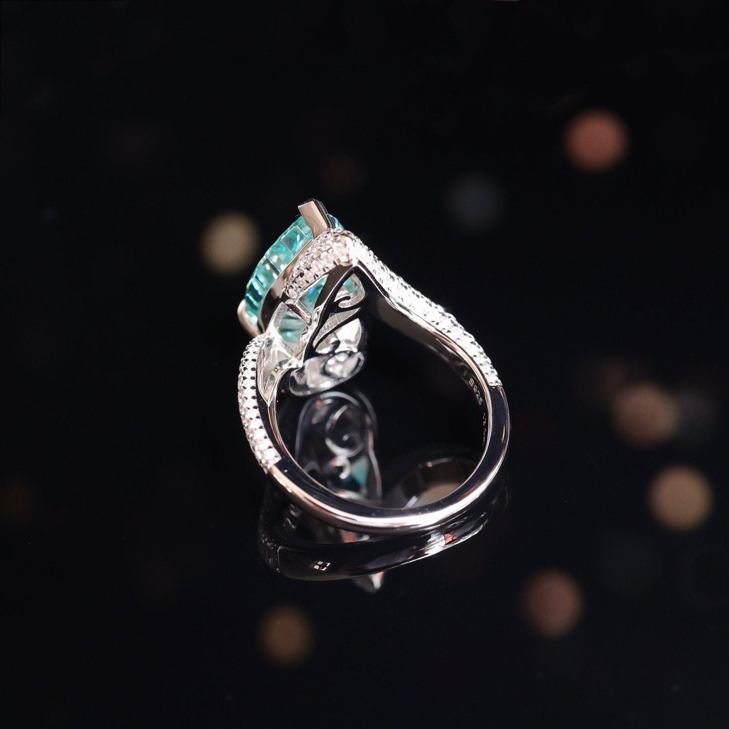 Paraiba color Lab created stones ring (13 carat)