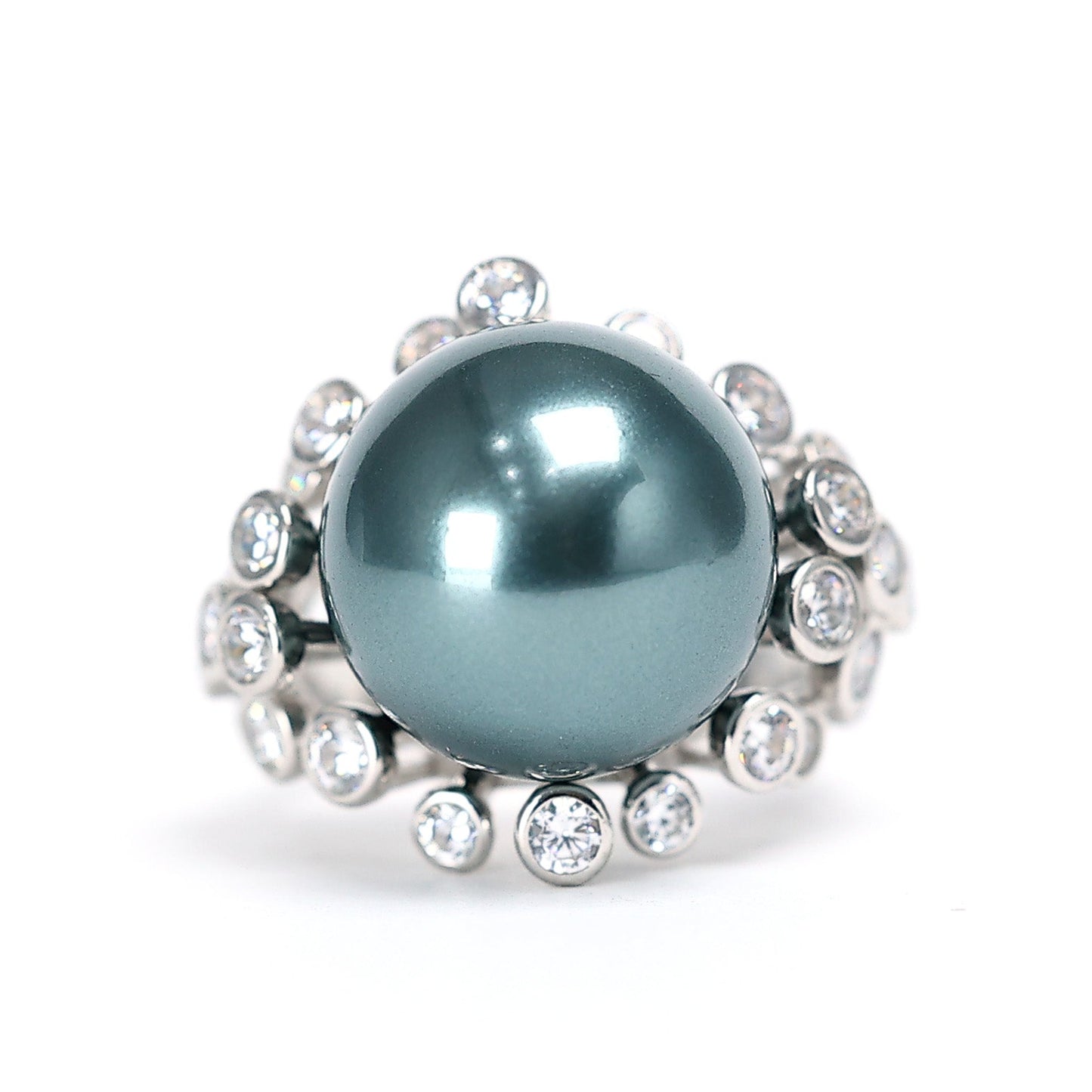 Micro-setting Grey Shell pearl Ring,sterling silver.