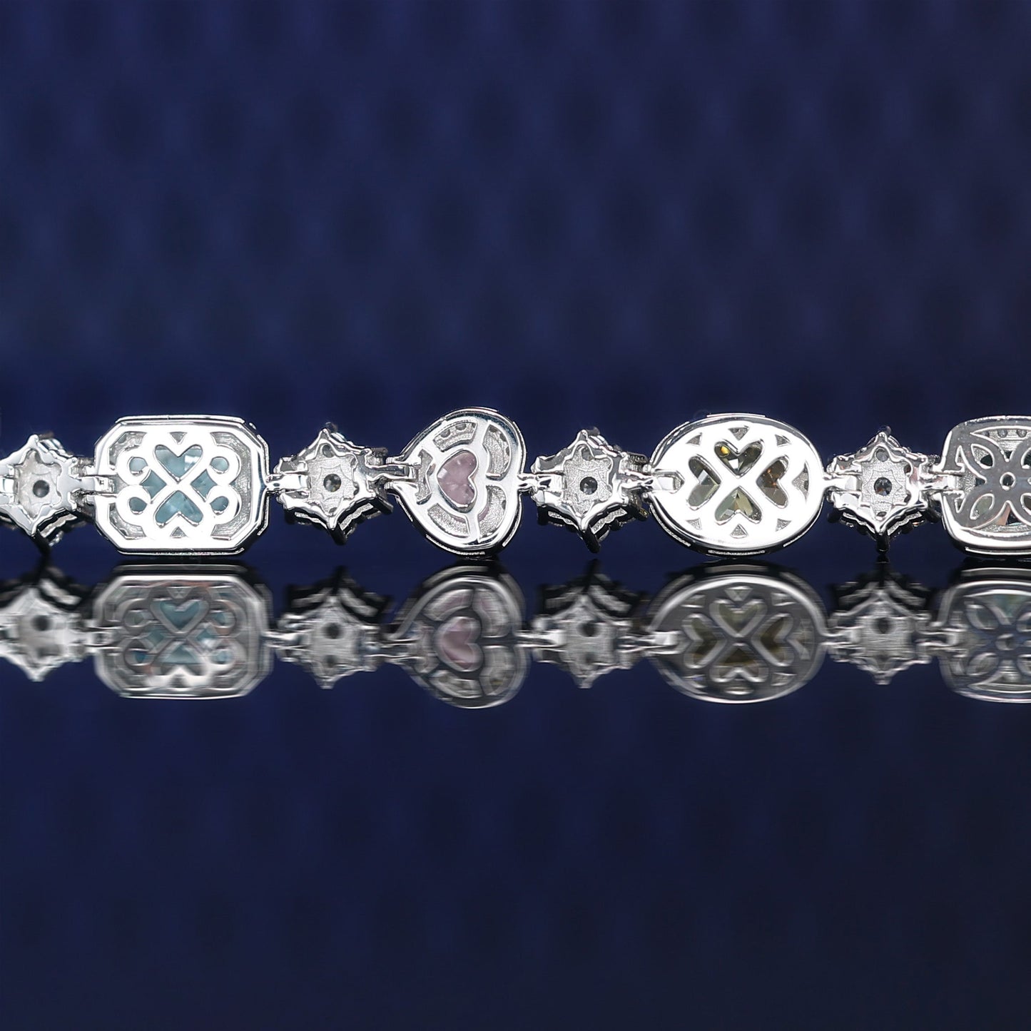 Micro-setting blazing with colour Lab created stones fully studded Rainbow bracelet, sterling silver