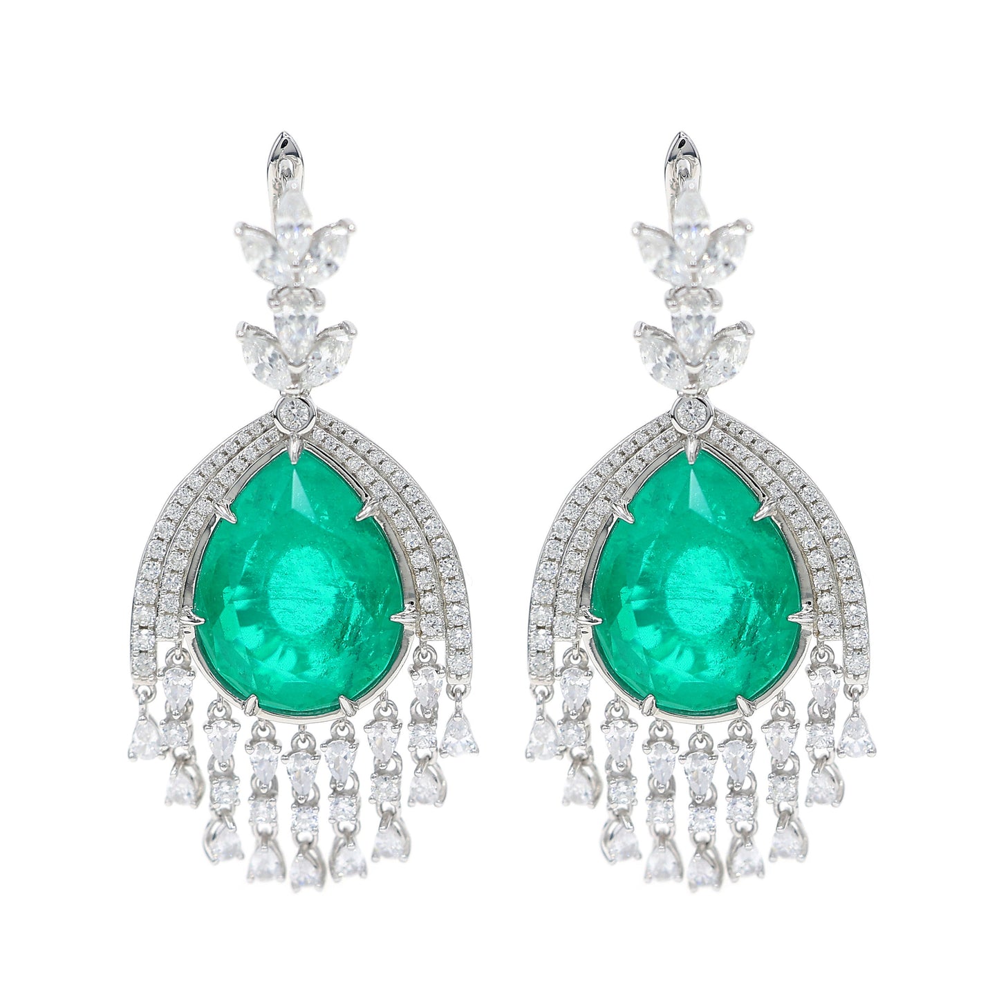 #3030 Micro-setting emerald color fancy waterdrop earrings, sterling silver
