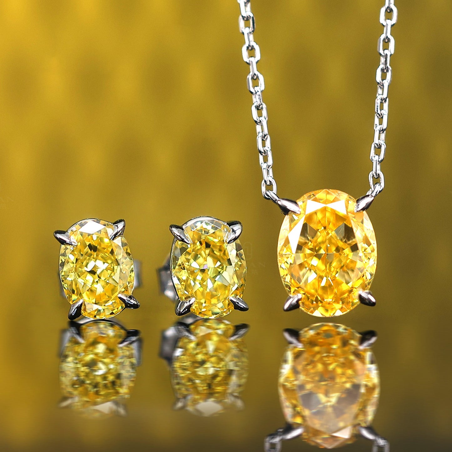 Micro-setting yellow color Pigeon egg shape Lab created stones ear studs, sterling silver.