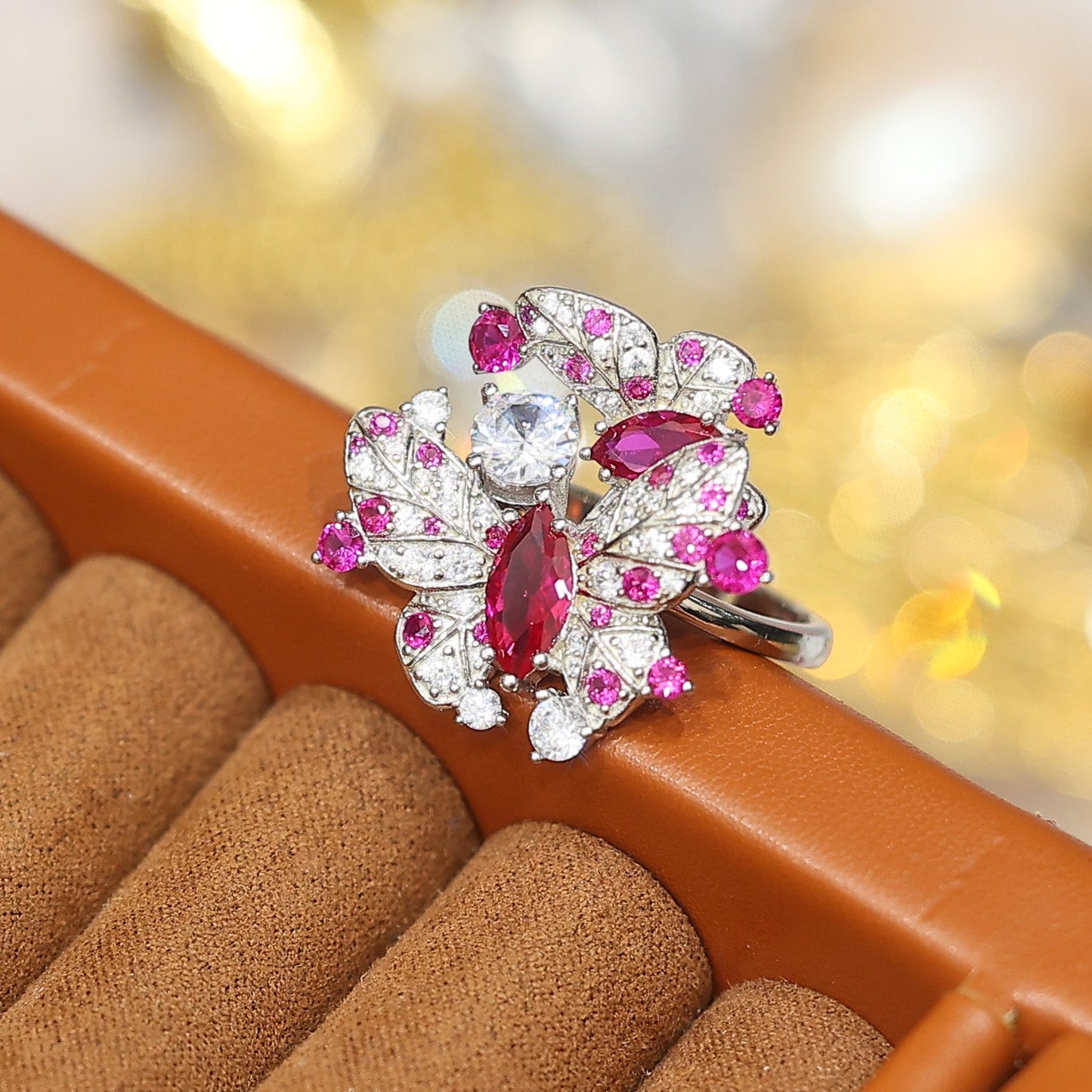 Special offer Only 1 piece Micro-setting Ruby color lab created stones ring, sterling silver. Size:adjustable