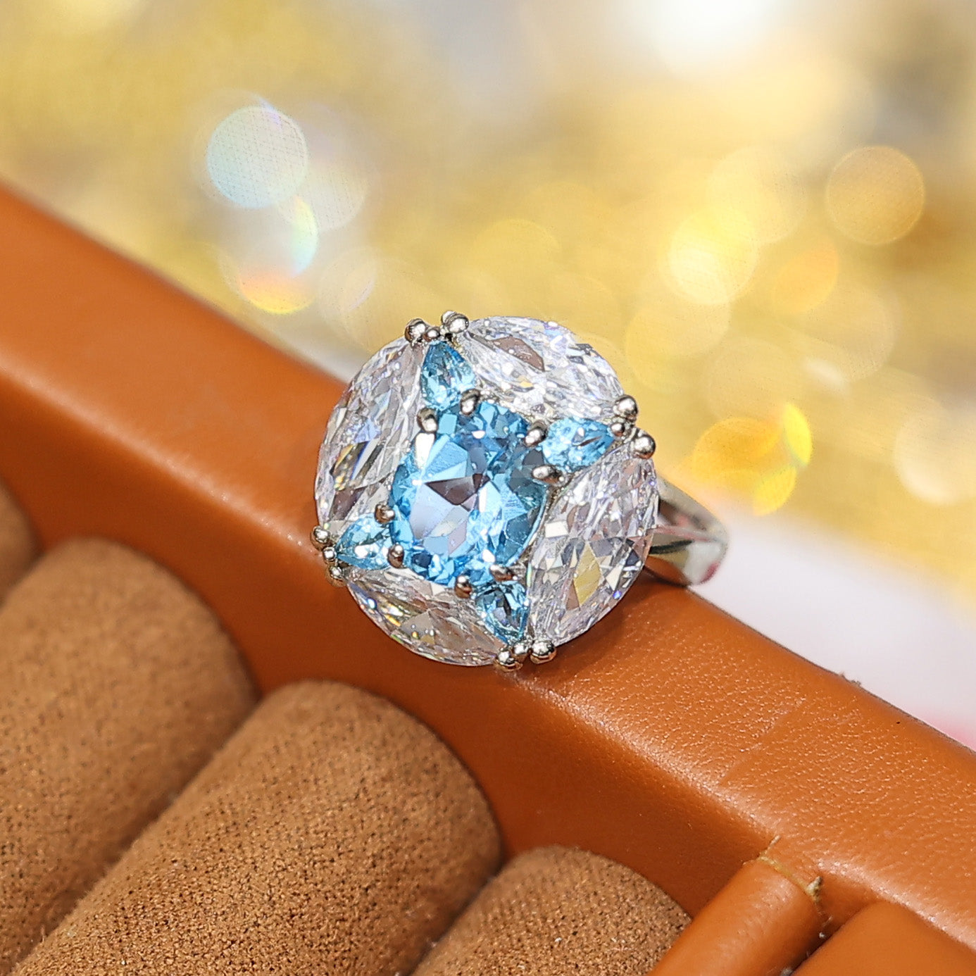 Special offer Only 1 piece Micro-setting Aquamarine color lab created stones ring, sterling silver. Size:adjustable