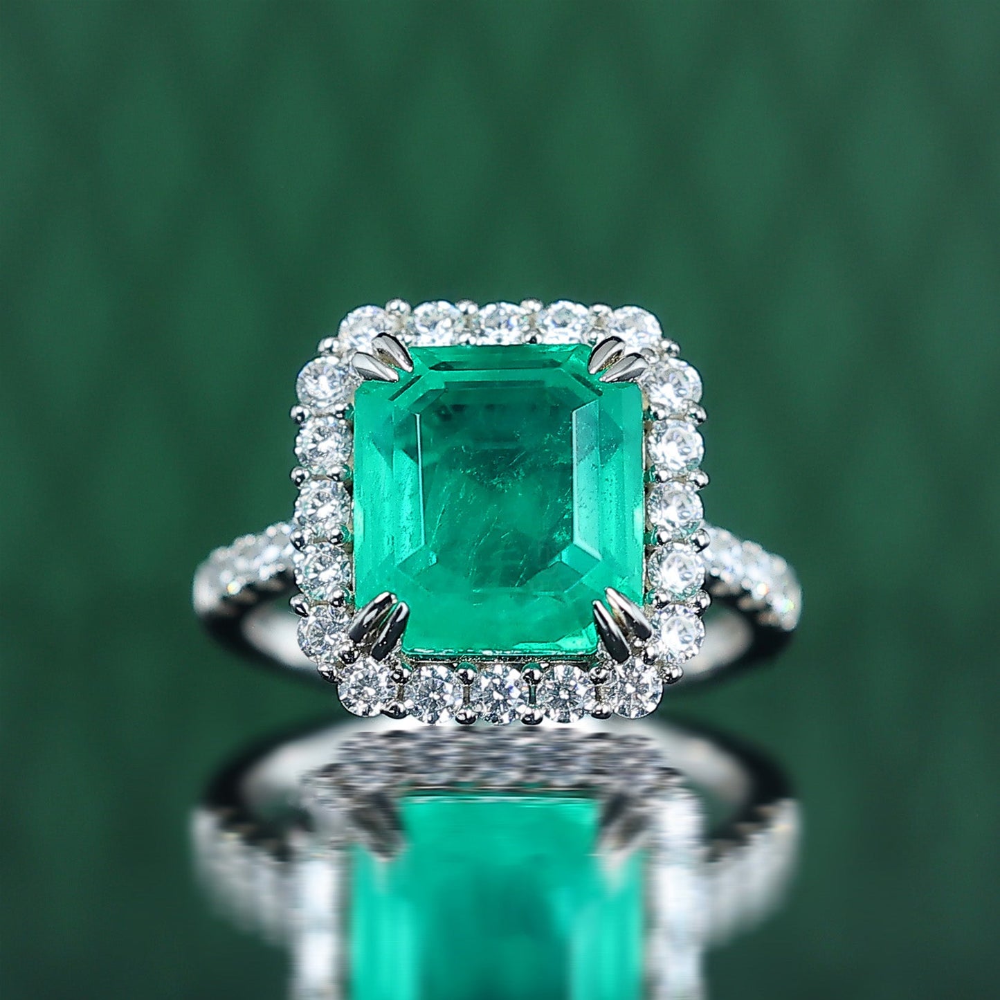 Promotion design Micro-setting Emerald color Lab created stones 8 prong ring, sterling silver. (5.45 carat)