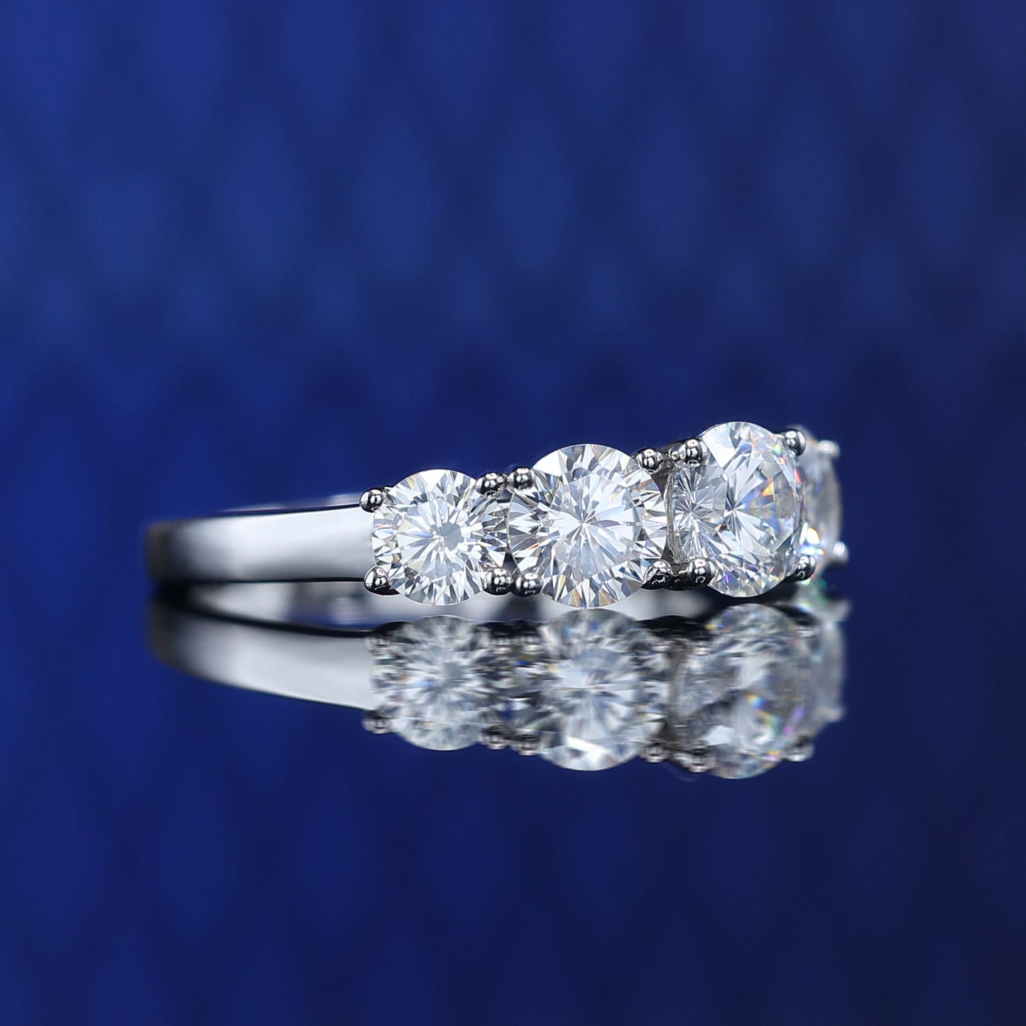 #1077 Micro-setting Five Stars Radiance Lab created stones ring, sterling silver. (6.5 carat)