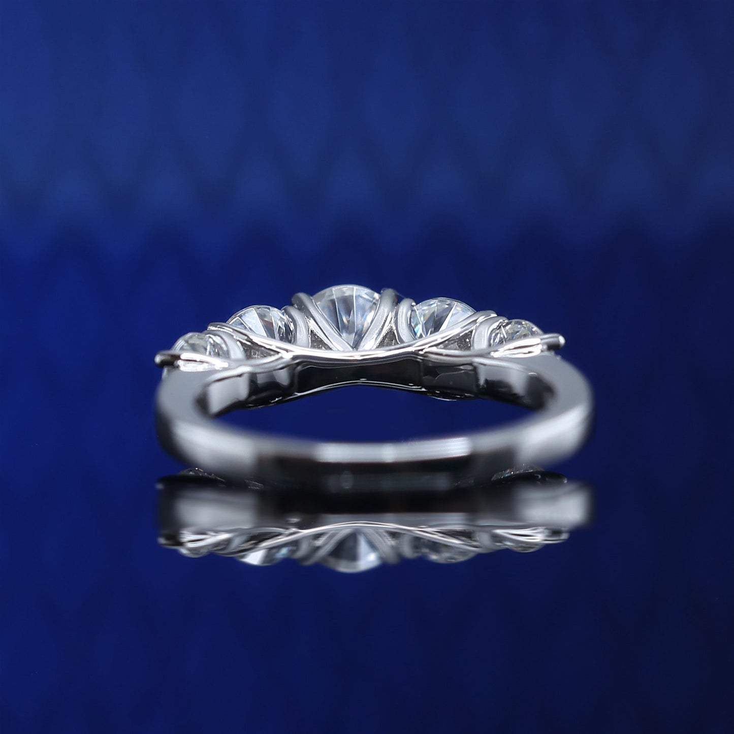 #1077 Micro-setting Five Stars Radiance Lab created stones ring, sterling silver. (6.5 carat)