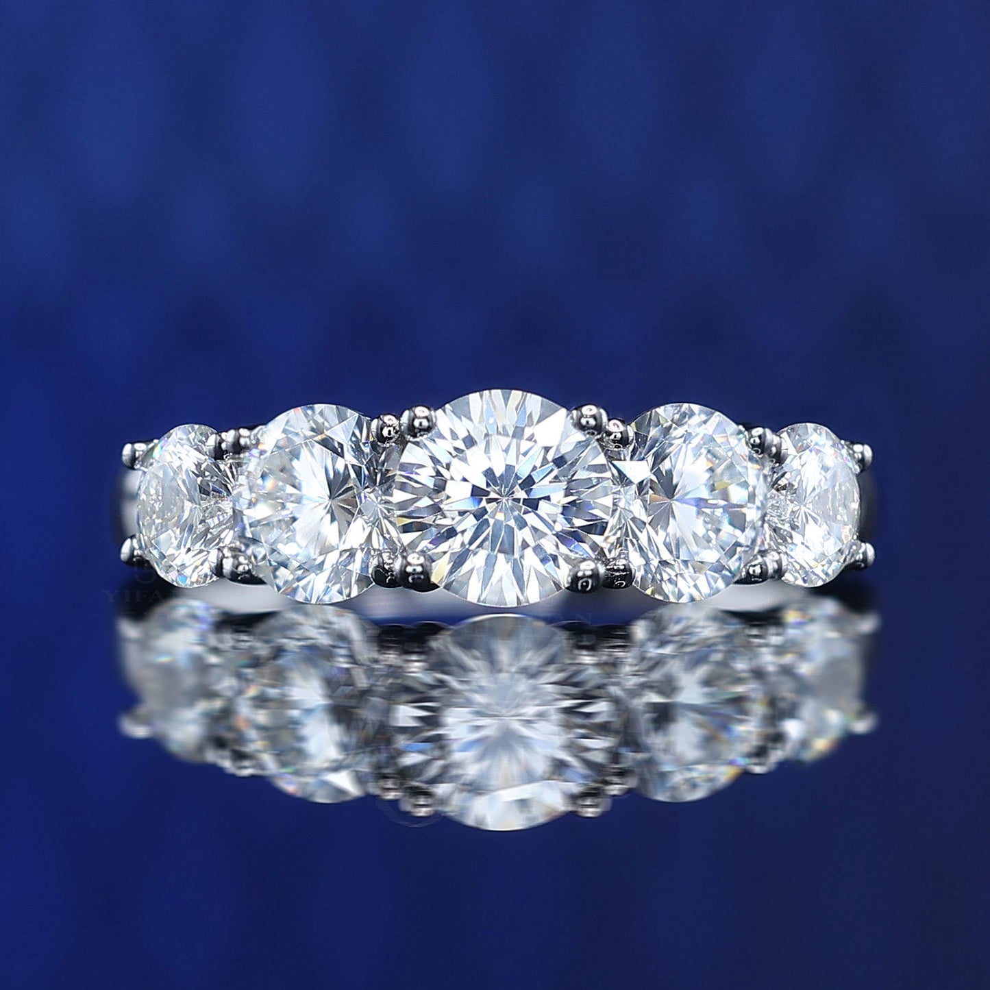 #1077 Micro-setting Five Stars Radiance Lab created stones ring, sterling silver. (6.5 carat)