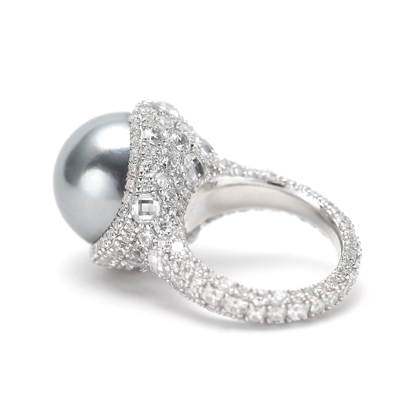 Micro-setting Tortoise shell Mosaic craft.Grey shell pearl Lab created stones The bird's nest ring, sterling silver