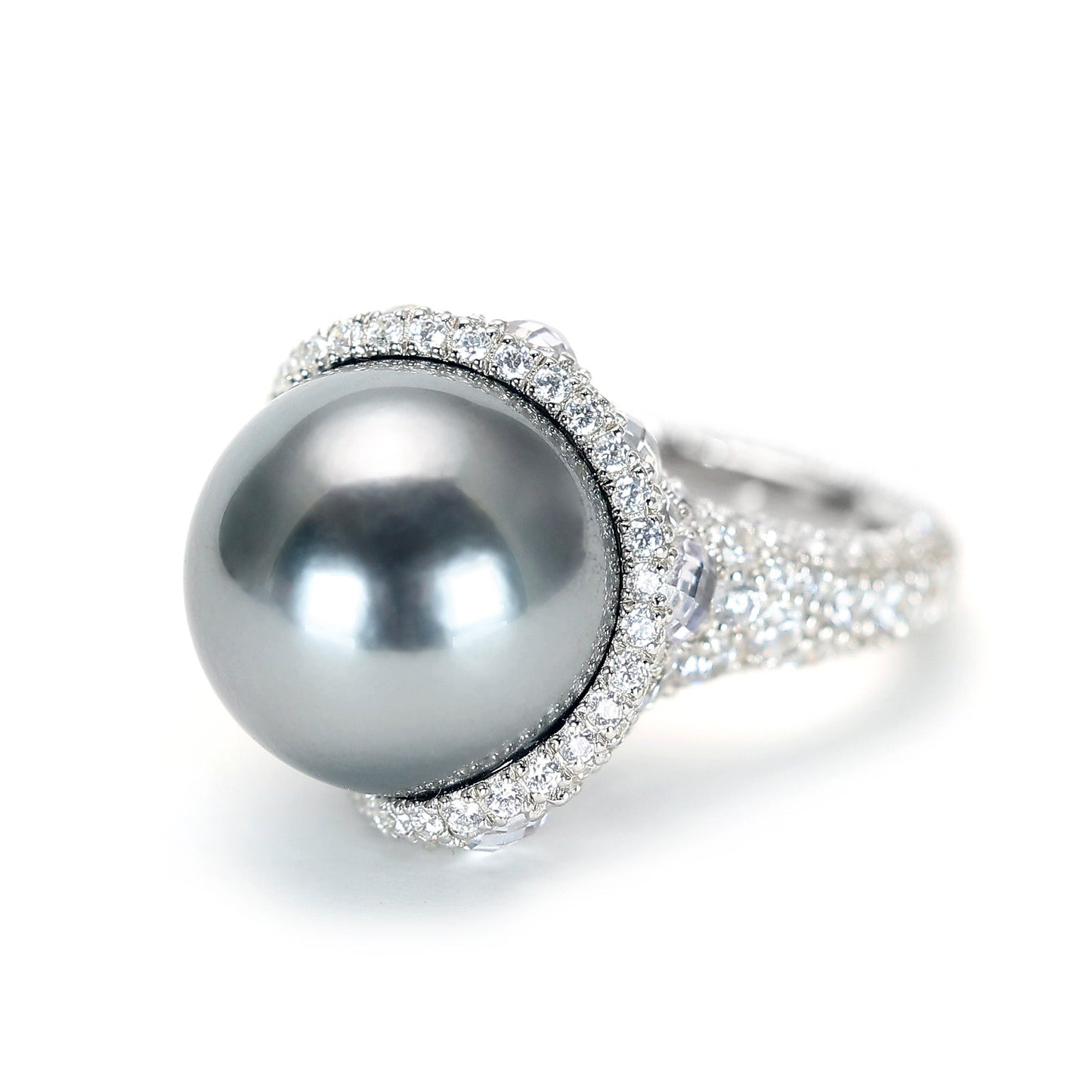 Micro-setting Tortoise shell Mosaic craft.Grey shell pearl Lab created stones The bird's nest ring, sterling silver