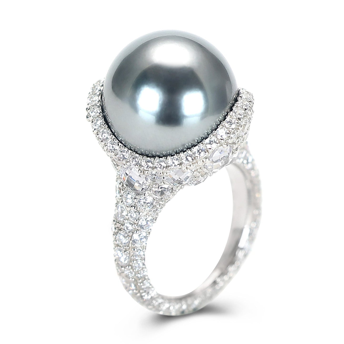 Micro-setting Tortoise shell Mosaic craft.Grey shell pearl Lab created stones The bird's nest ring, sterling silver