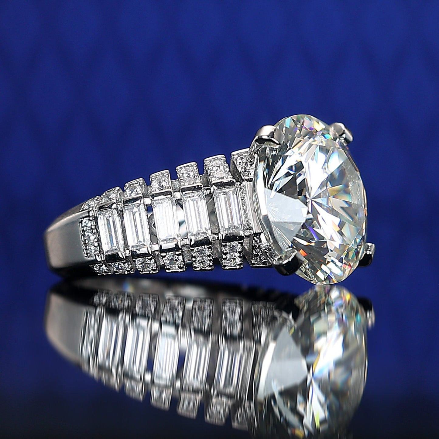 Limited edition Micro-setting Diamond color brilliant cut Lab created stones Starlight ring, sterling silver.(12 carat)