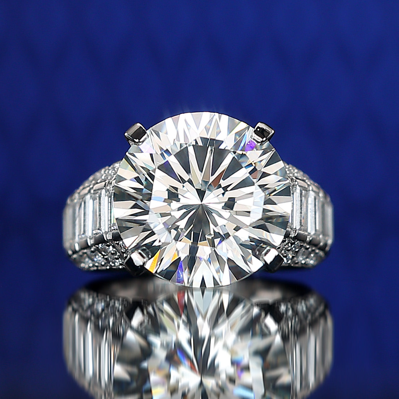 Limited edition Micro-setting Diamond color brilliant cut Lab created stones Starlight ring, sterling silver.(12 carat)