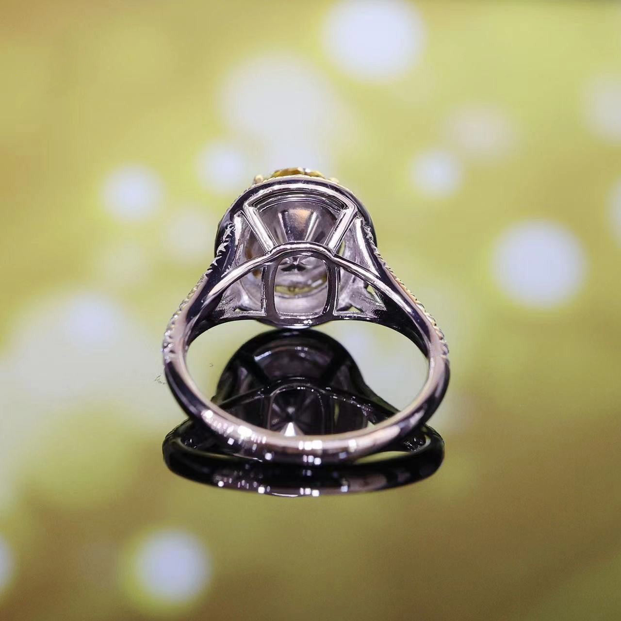 Special offer Micro-setting yellow diamond color Lab created stones pigeon egg ring, sterling silver . double platting