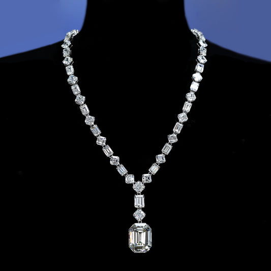 Limited edition Micro-setting Clear diamond color mixed cutting Lab created stones The Snow Queen fancy necklace, sterling silver #2196