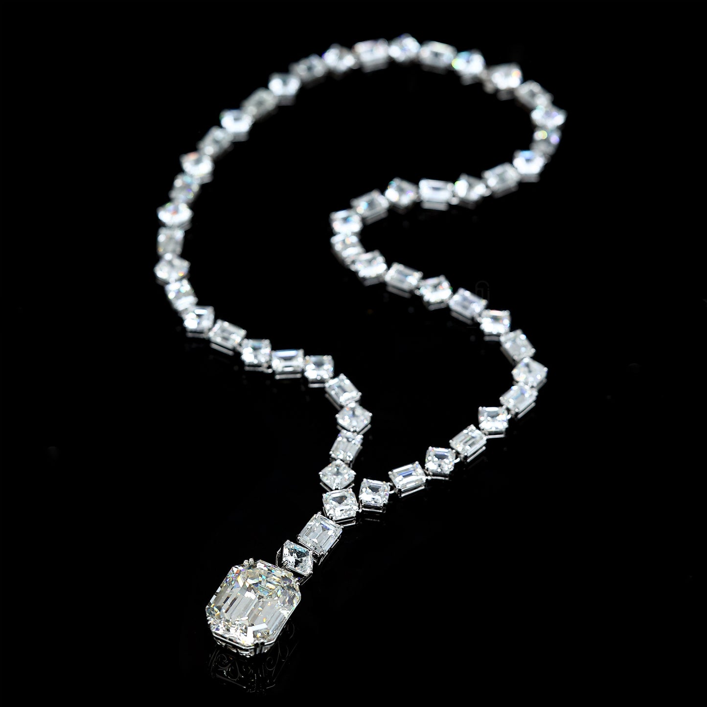 Limited edition Micro-setting Clear diamond color mixed cutting Lab created stones The Snow Queen fancy necklace, sterling silver #2196