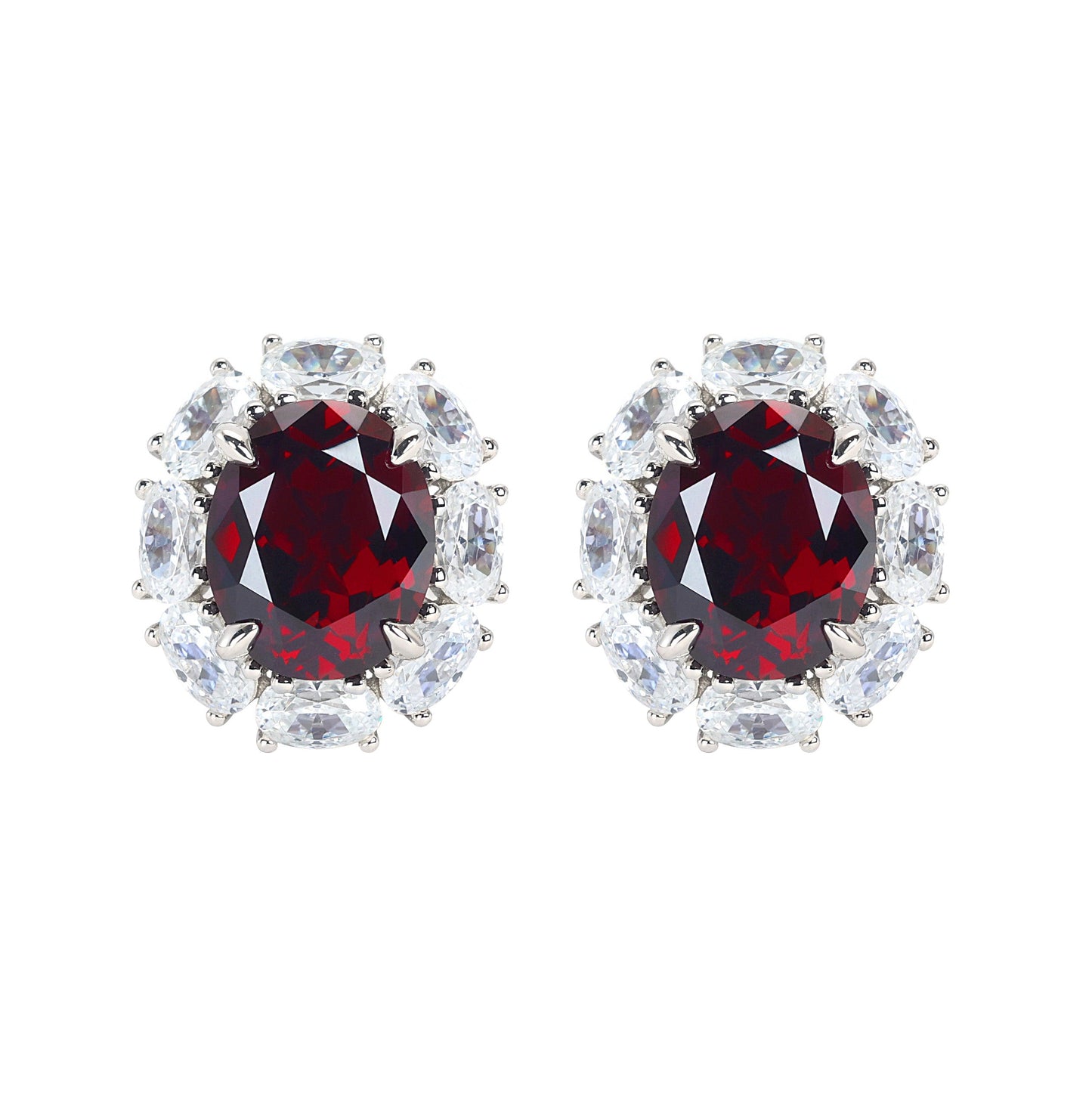 Promotional design Micro-setting Ruby color Lab created stones Diana earstuds, sterling silver. (9.3carat in total)