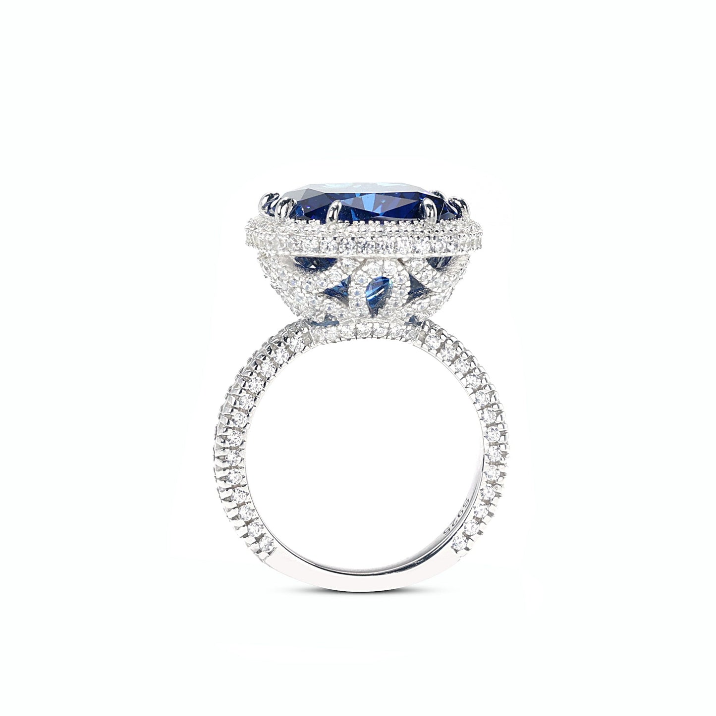 Limited edition Micro-setting Sapphire color Lab created stones streamer Dream weaving Ring , sterling silver