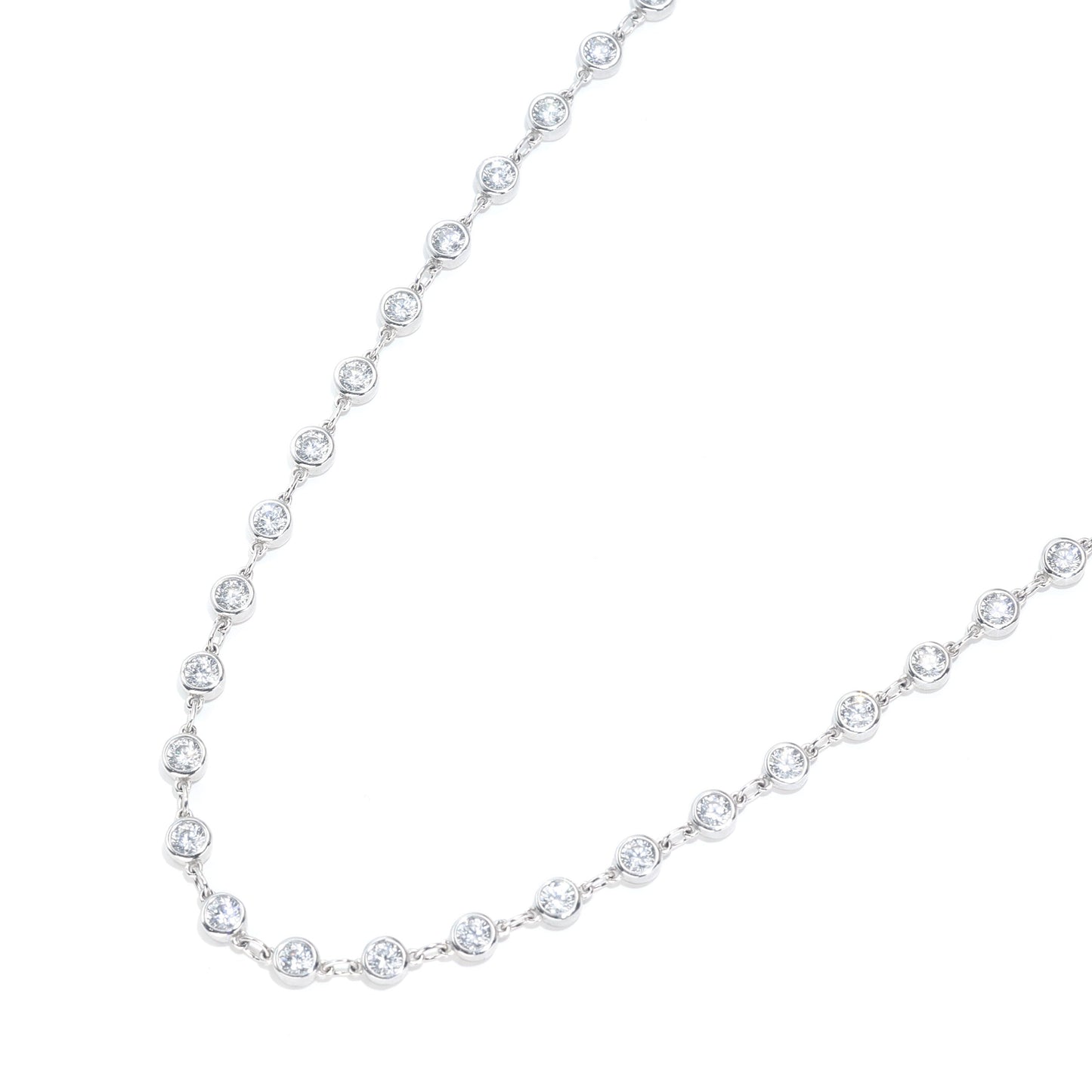 Micro-setting Clear diamond color brilliant cut bezel setting Lab created stones designer piece multi-purpose vey long necklace, sterling silver
