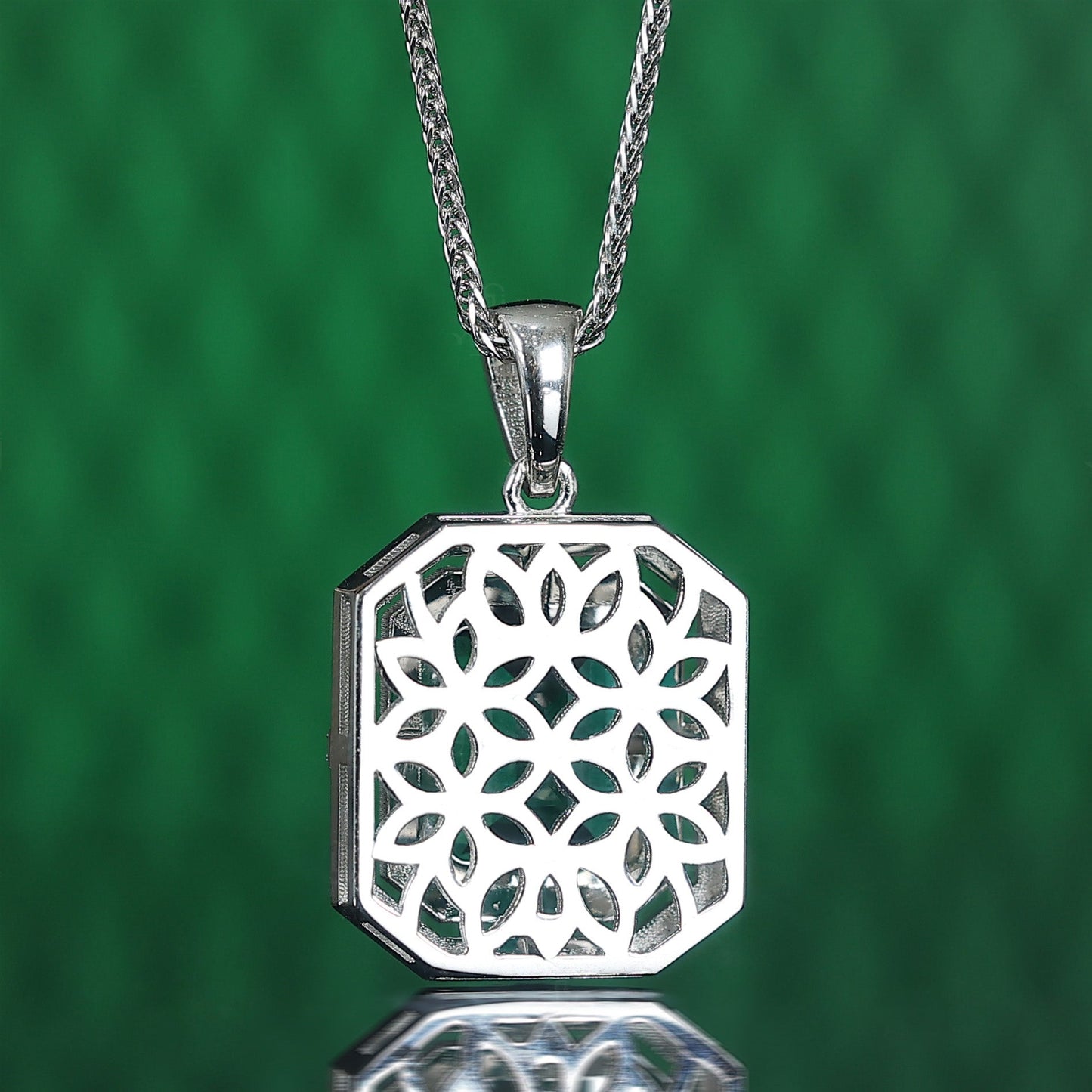 Micro-setting Emerald color Lab created stones Mysterious space necklace, sterling silver (3.6 carat)