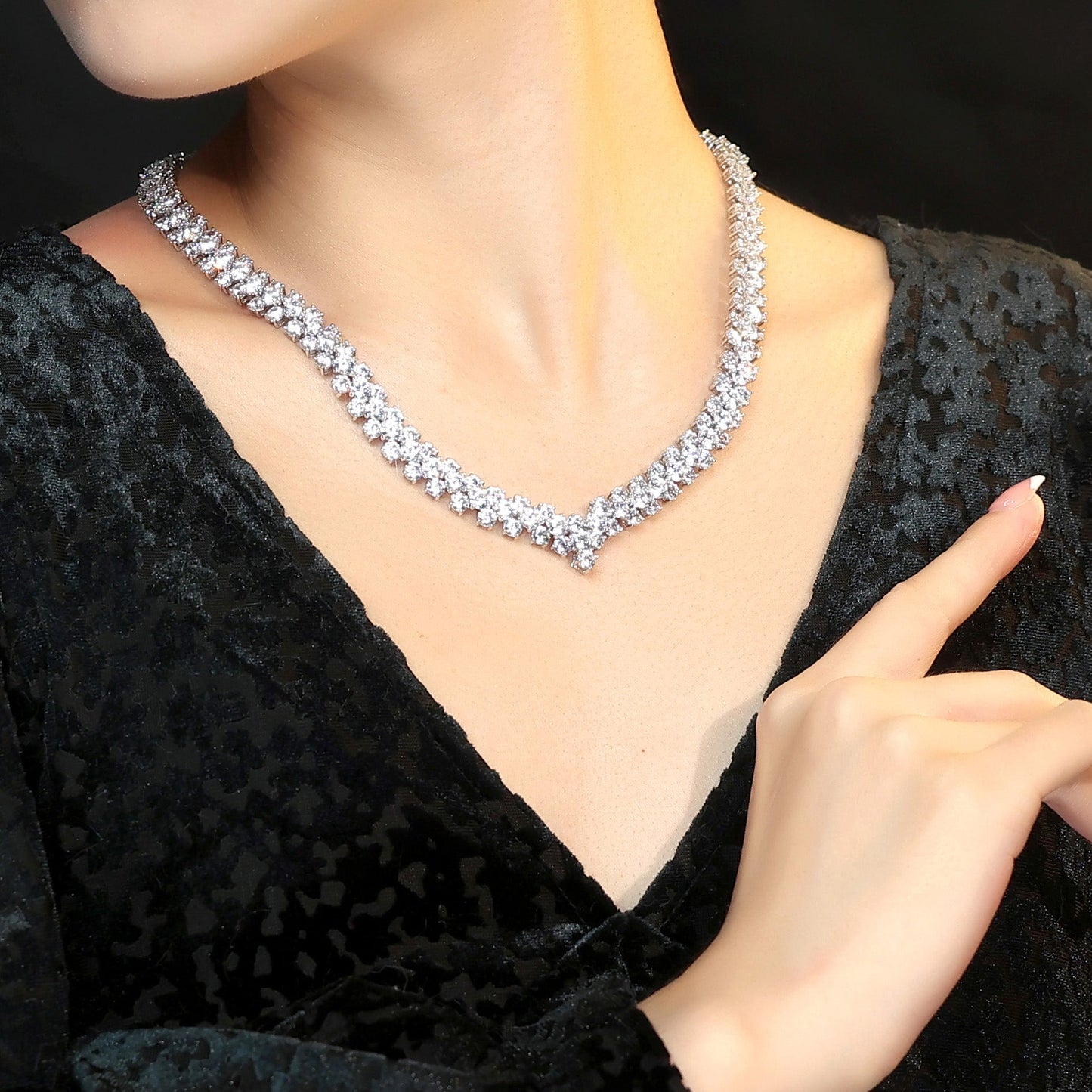 Limited edition Micro-setting Clear diamond color Lab created stones multi-purpose Starry sky necklace, sterling silver