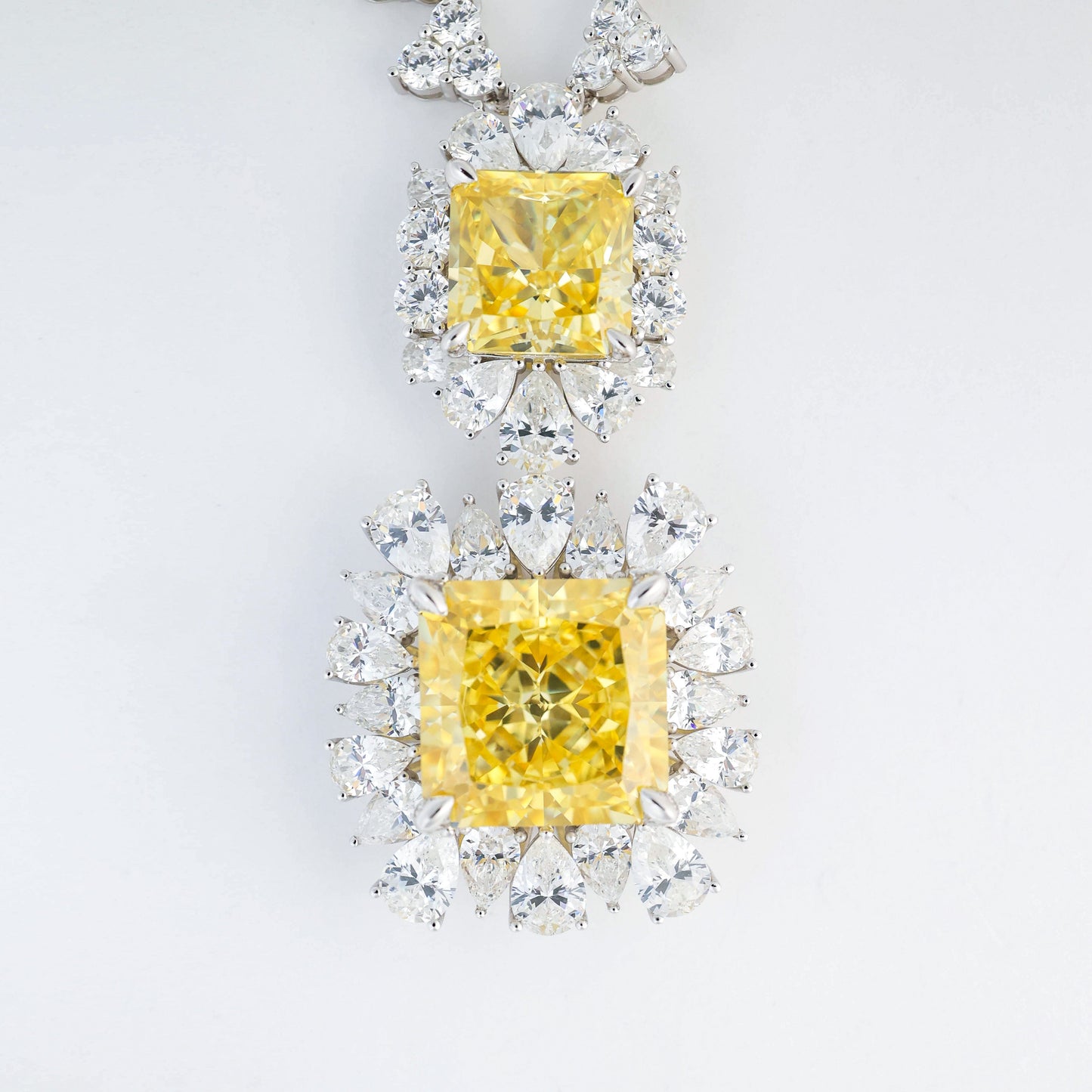 Micro-setting Yellow diamond color Lab created stones Fancy detailed dress necklace, sterling silver