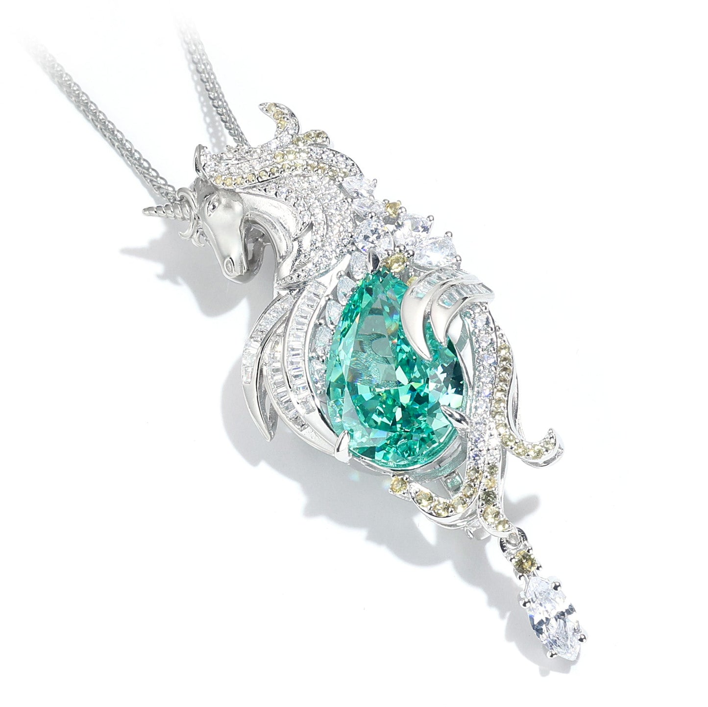 Micro-setting Paraiba color Lab created stones Unicorn pendant,sterling silver