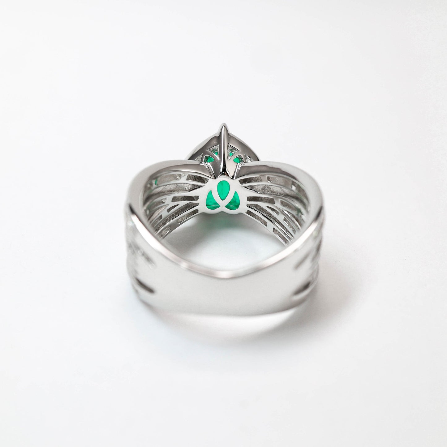 Special offer Micro-setting emrald color Lab created stones fully studded Heart ring, sterling silver