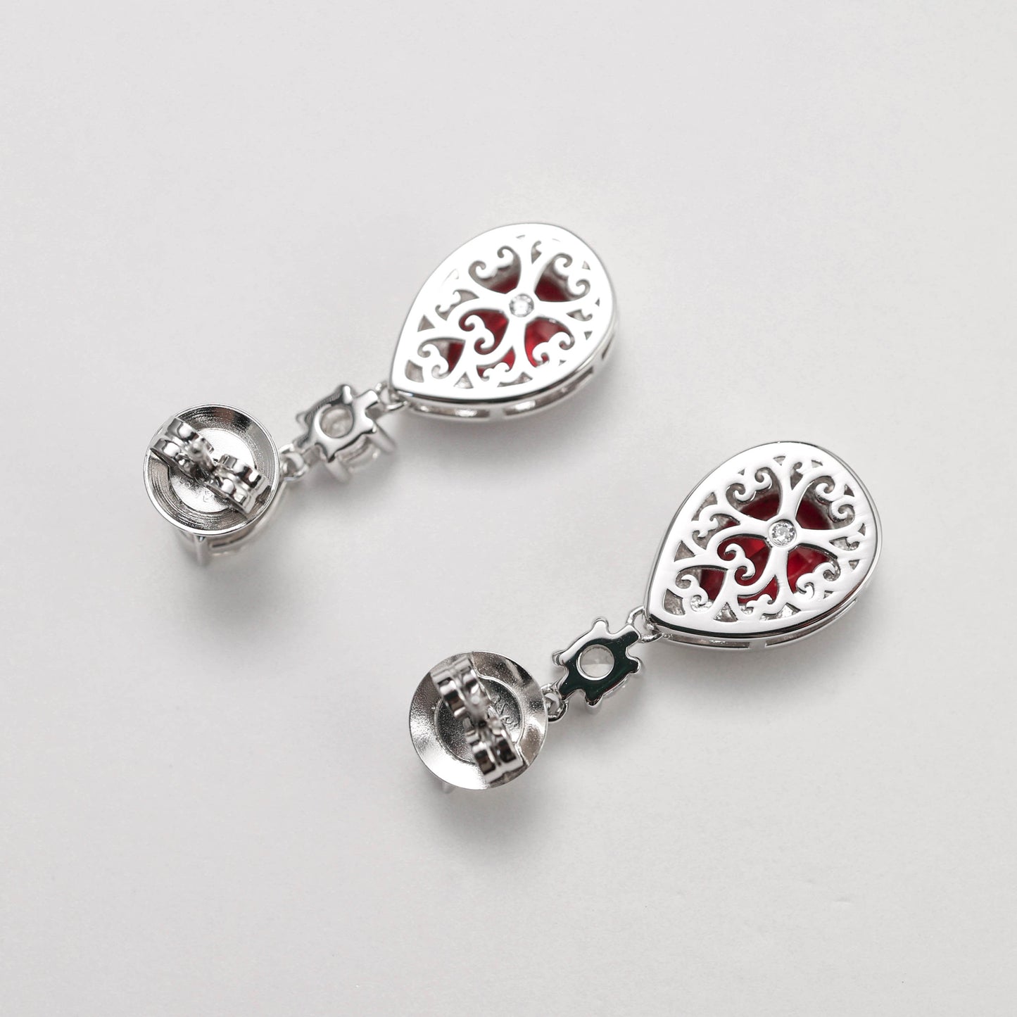 Micro-setting Ruby color Lab created stones water-drop dangle earrings, sterling silver