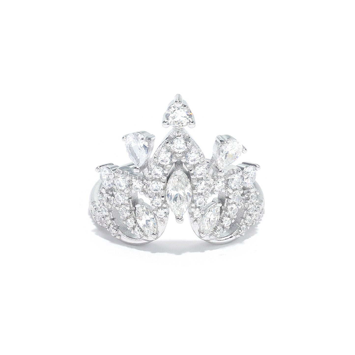 2 in 1 Micro-setting Clear Diamond color Lab created stones Palace multipurpse ring, sterling silver