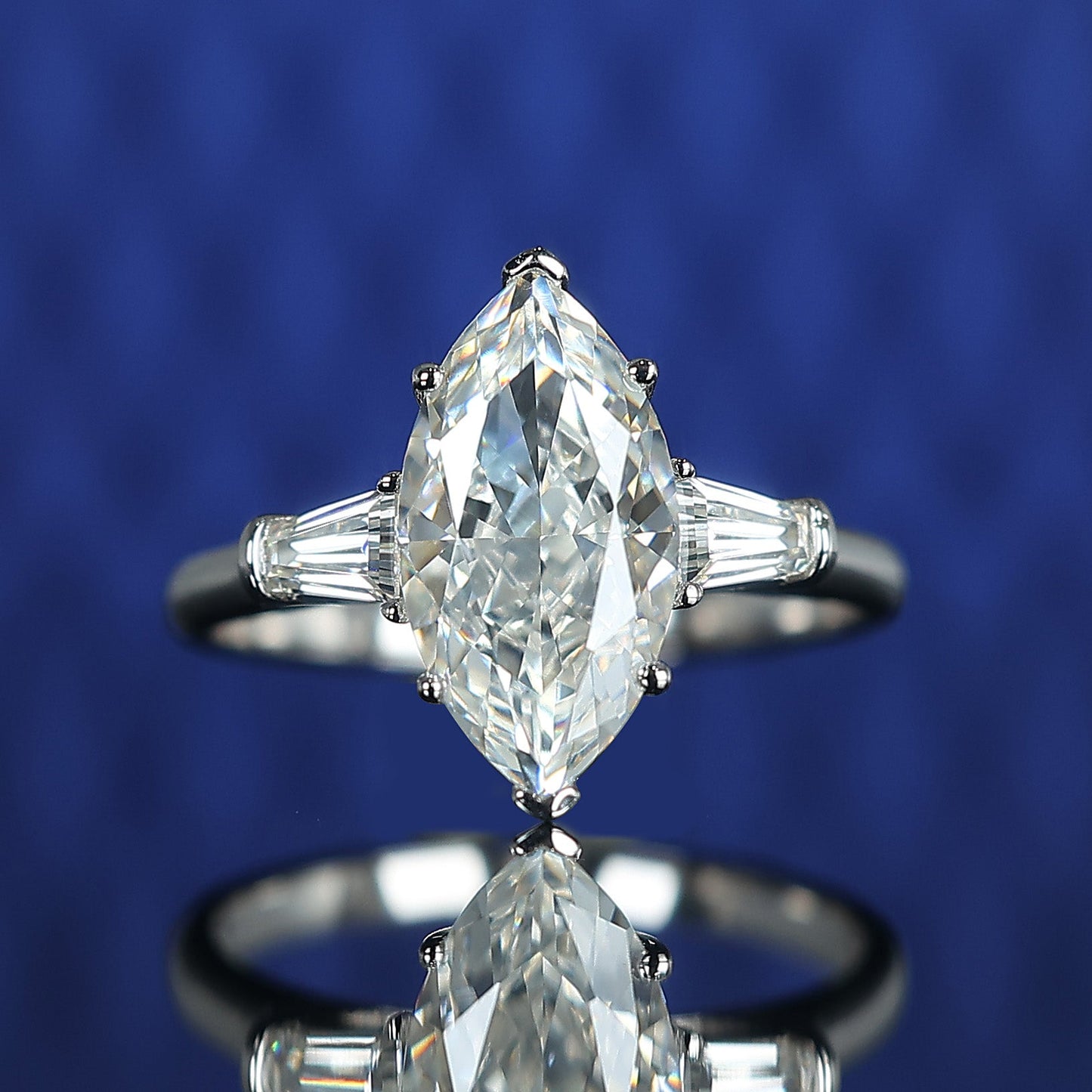 Micro-setting marquise shape Lab created stones ring, sterling silver