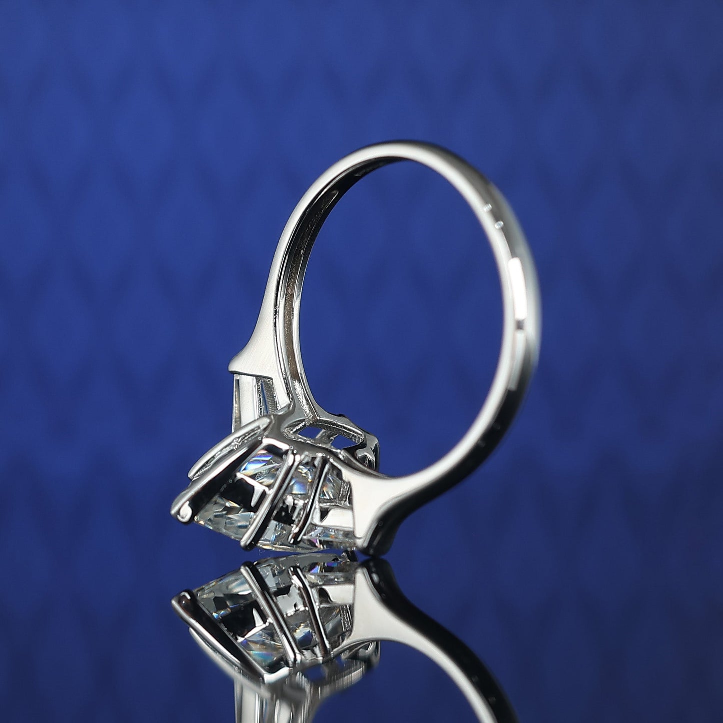 Micro-setting marquise shape Lab created stones ring, sterling silver