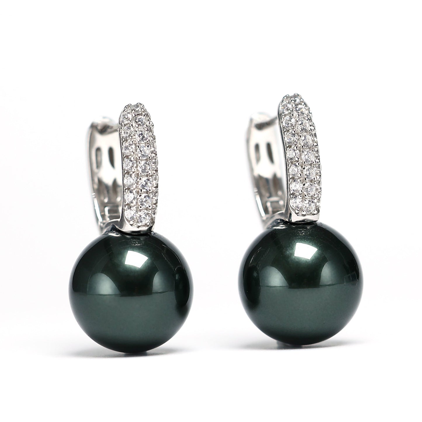 Special offer Micro setting blackish green Shell pearl Ear clip,sterling silver
