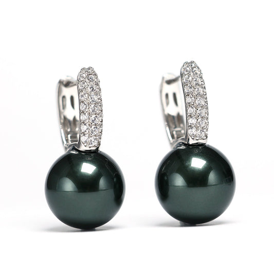 Special offer Micro setting blackish green Shell pearl Ear clip,sterling silver