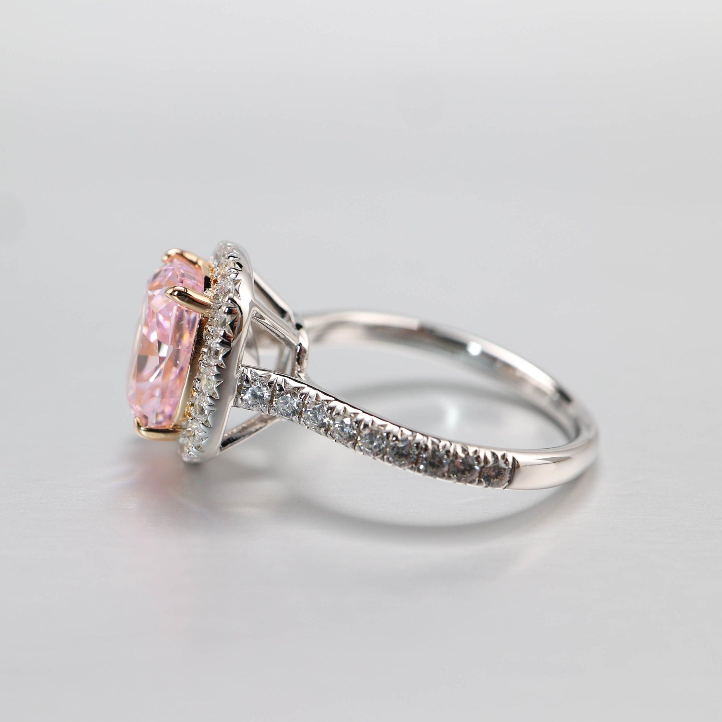 Micro-setting Light Pink diamond color Lab created stones Rectangular double platting ring, sterling silver.